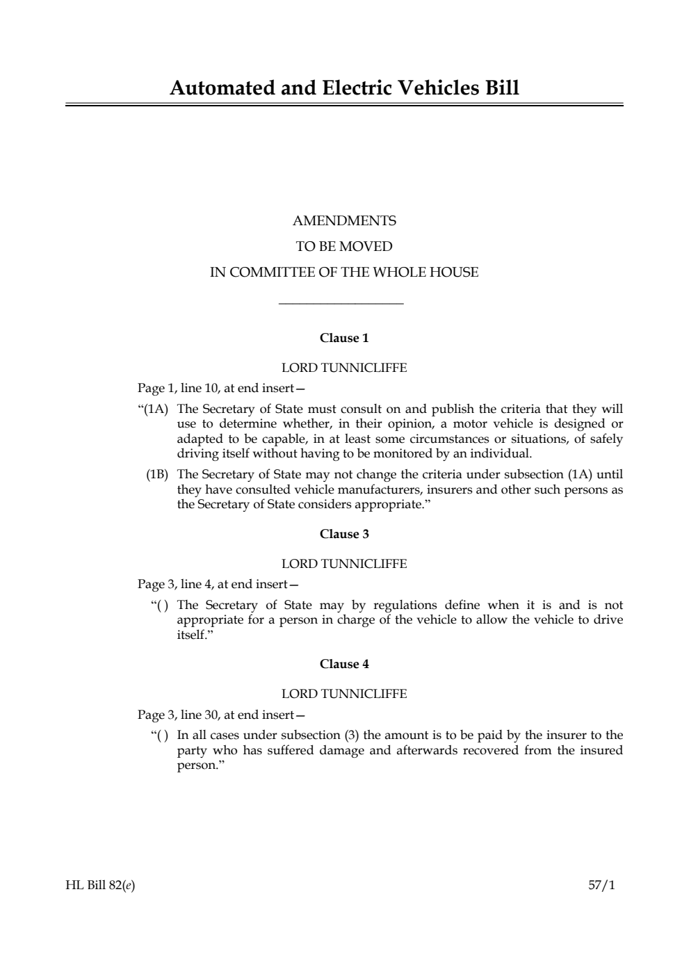 Automated and Electric Vehicles Bill Amendments