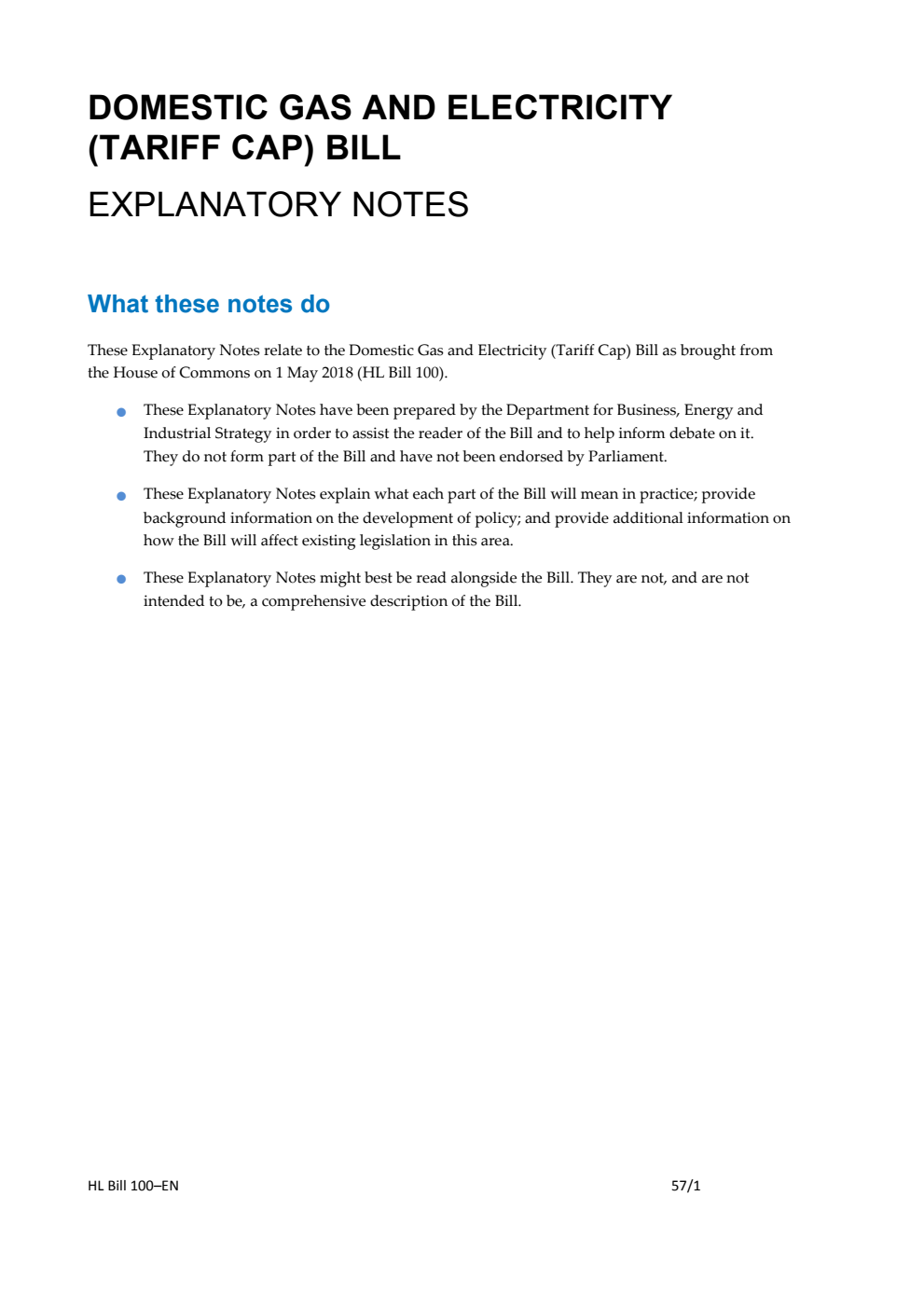 Domestic Gas and Electricity (Tariff Cap) Bill Explanatory Notes