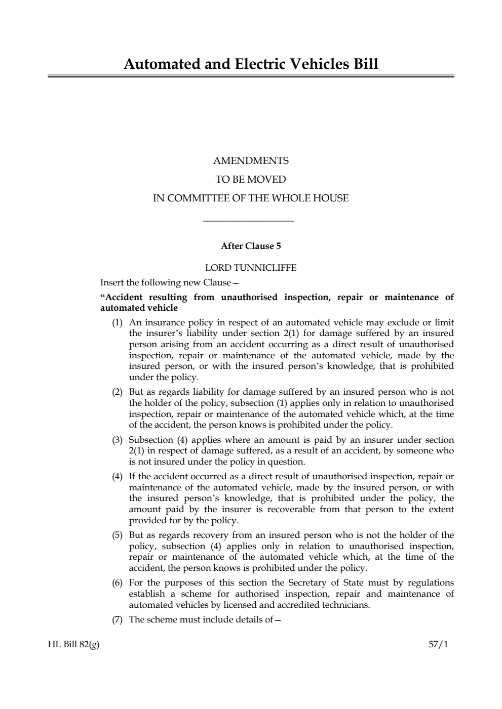 Automated and Electric Vehicles Bill Amendments