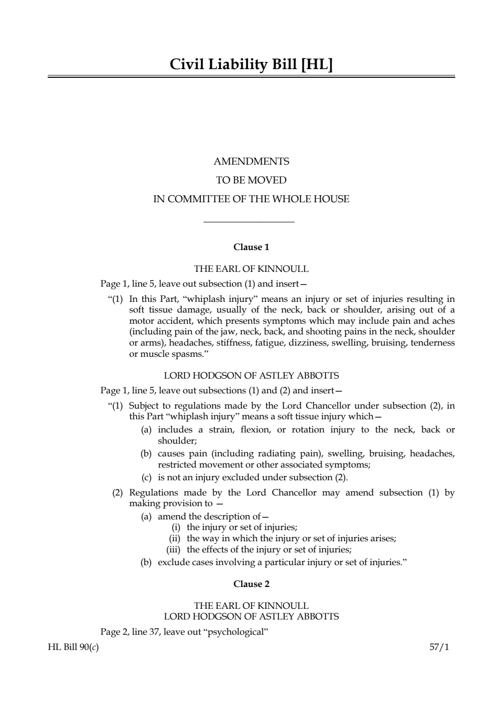 Civil Liability Bill Lords Amendments