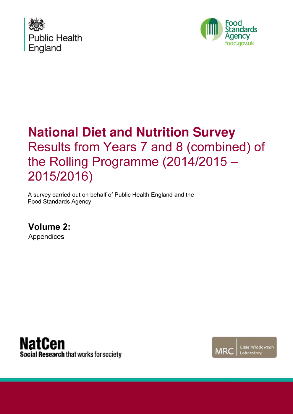 National Diet and Nutrition Survey. Results from Years 7 and 8 (combined) of the Rolling Programme (2014/2015 - 2015/2016) Volume 2: Appendices (2 Volume set)