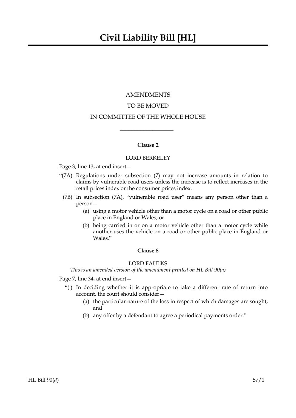 Civil Liability Bill Lords Amendments