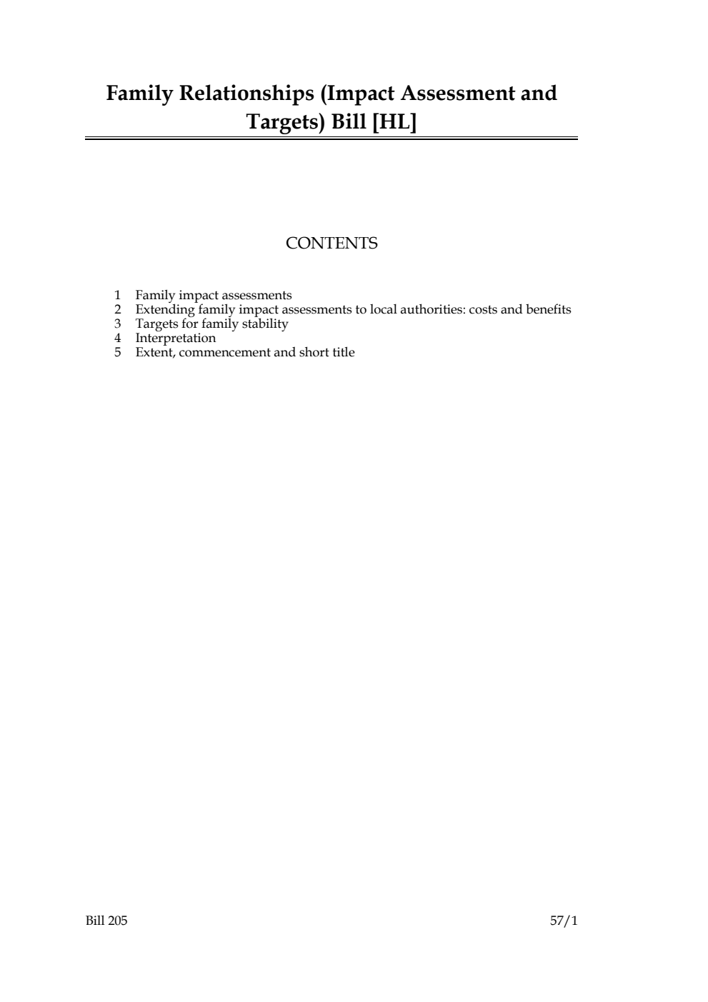 Family Relationships (Impact Assessment and Targets) Bill