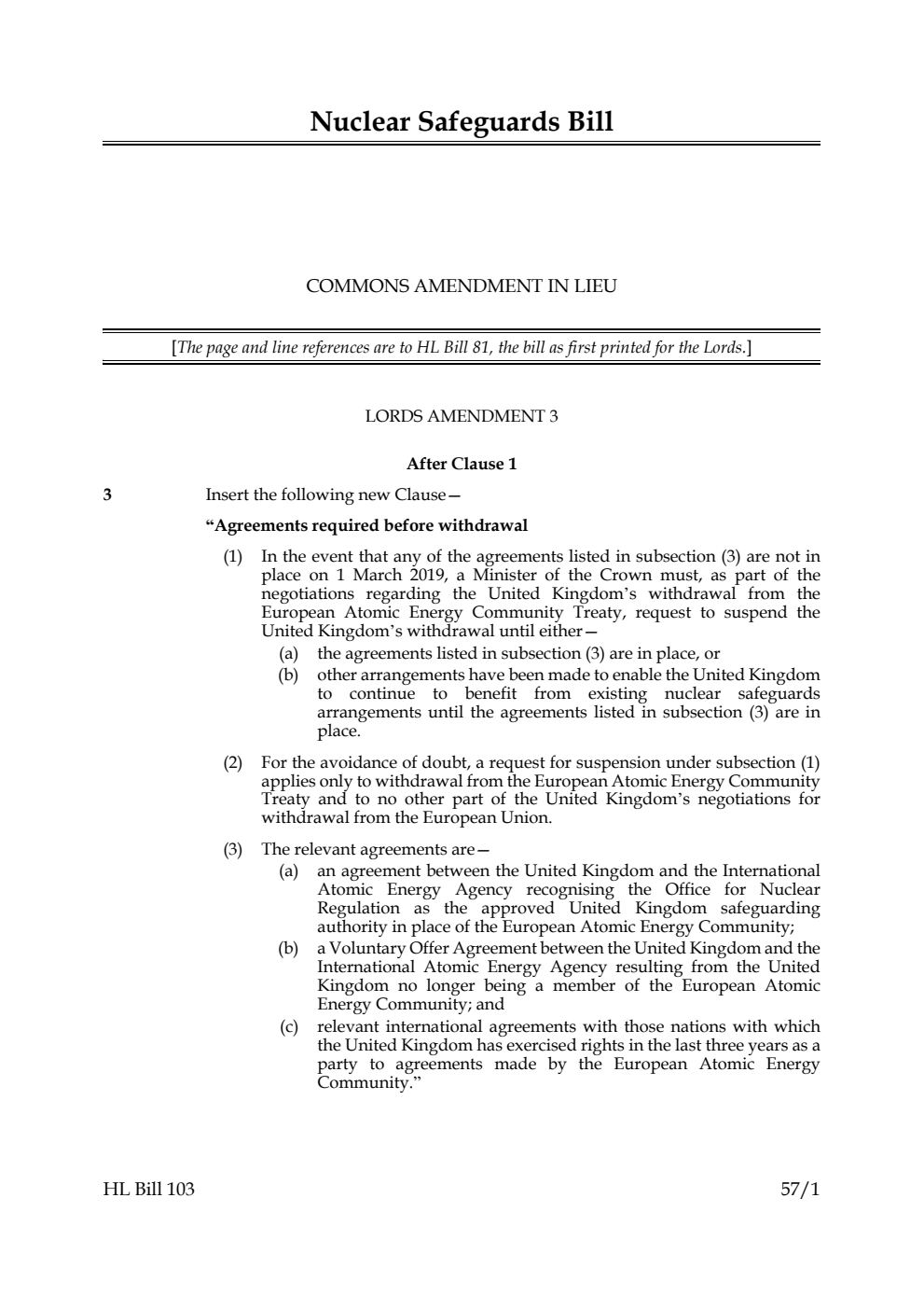 Nuclear Safeguards Bill Commons Amendments in lieu