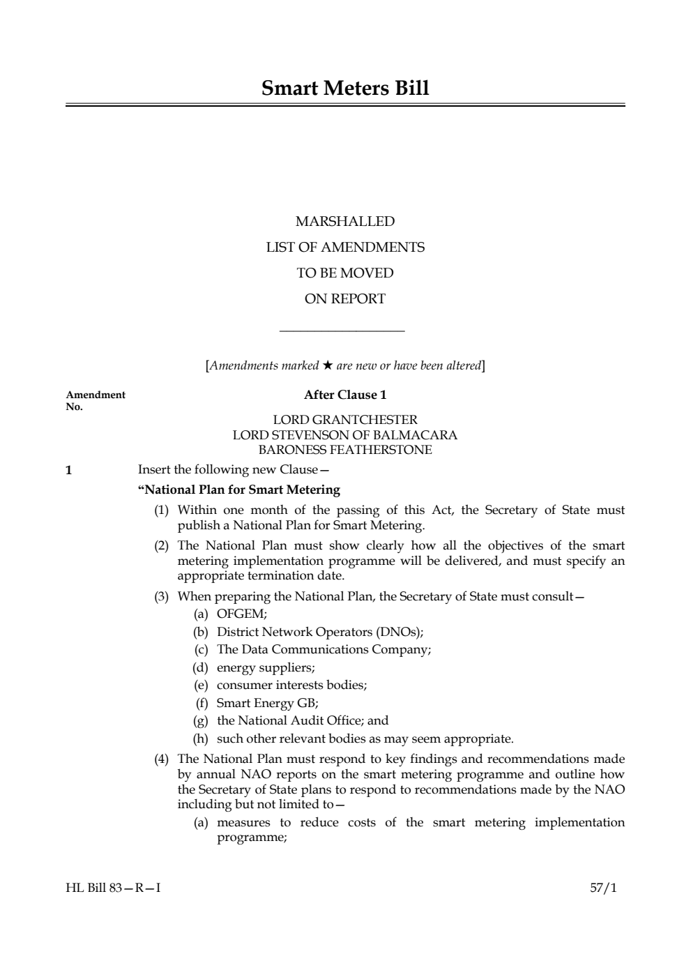Smart Meters Bill Marshalled list of amendments to be moved on report