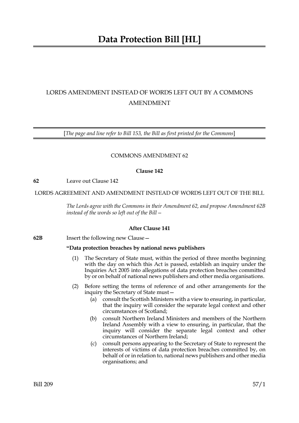 Data Protection Bill Lords amendment instead of words left out by a Commons amendment