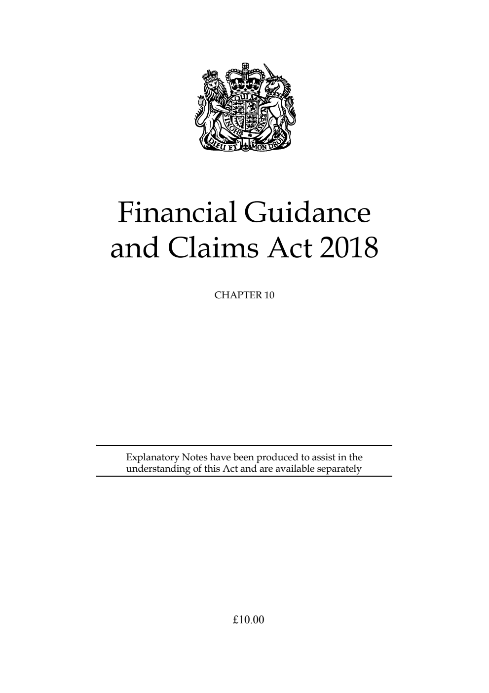 Financial Guidance and Claims Act 2018 Chapter 10