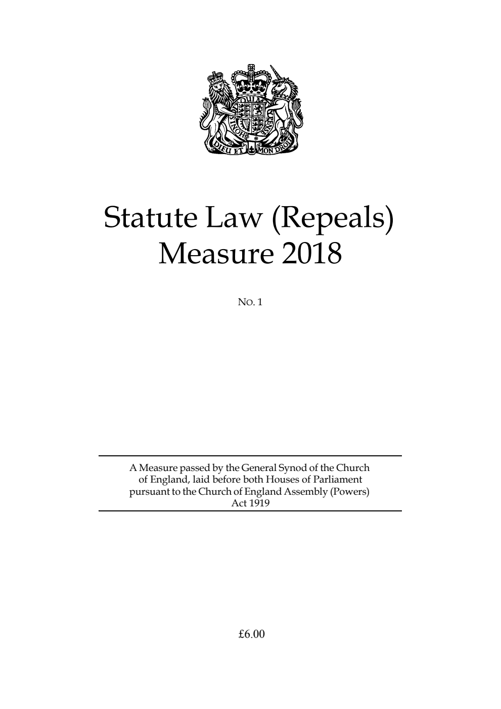 Statute Law (Repeals) Measure 2018 No. 1
