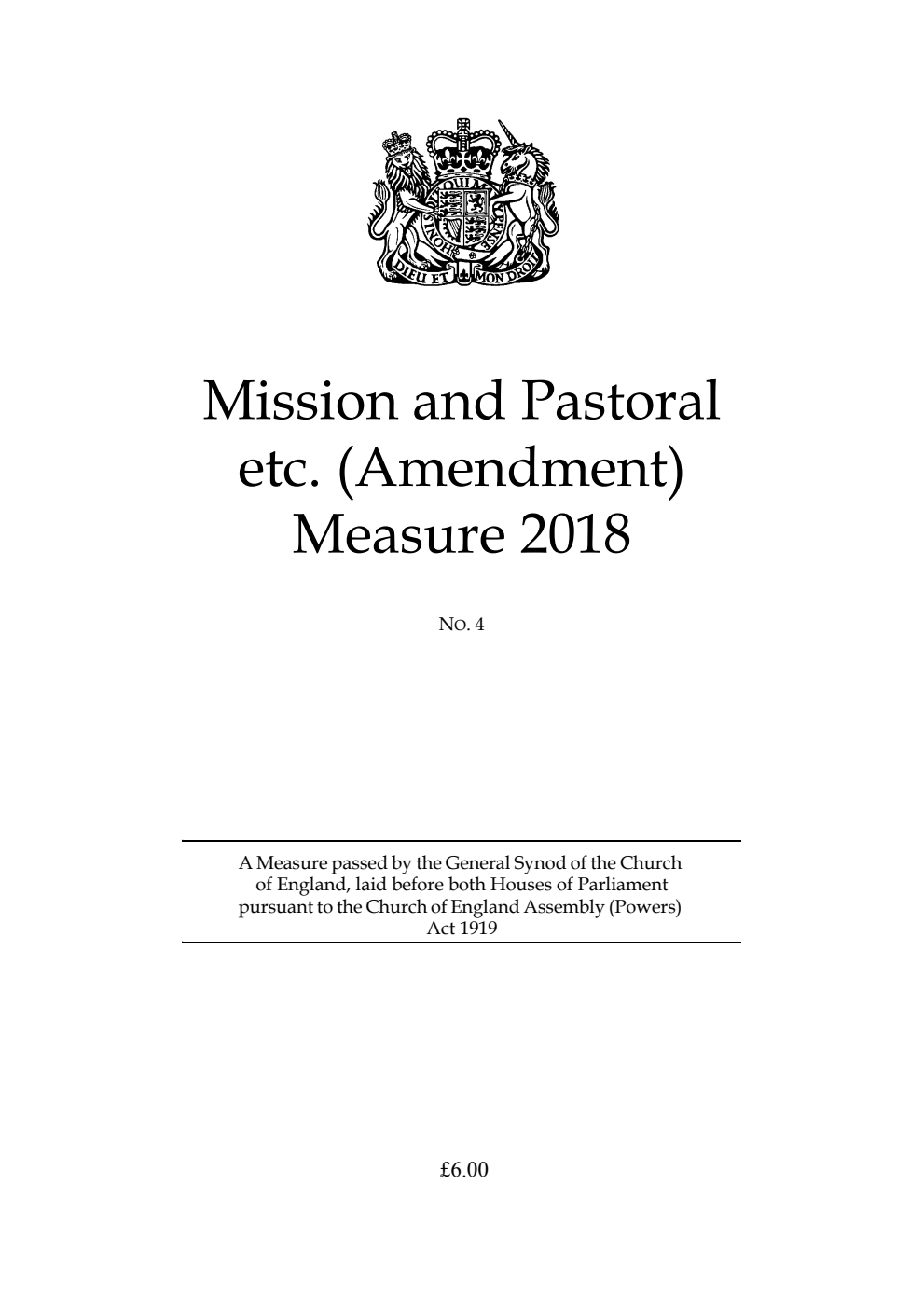 Mission and Pastoral etc. (Amendment) Measure 2018 No.4