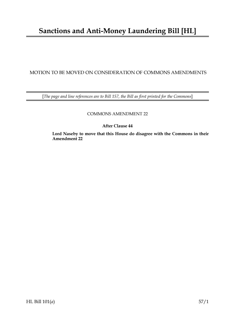 Sanctions and Anti-Money Laundering Bill Motion to be moved on consideration of Commons amendments