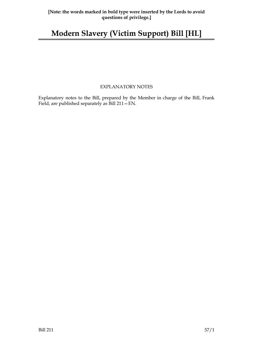 Modern Slavery (Victim Support) Bill