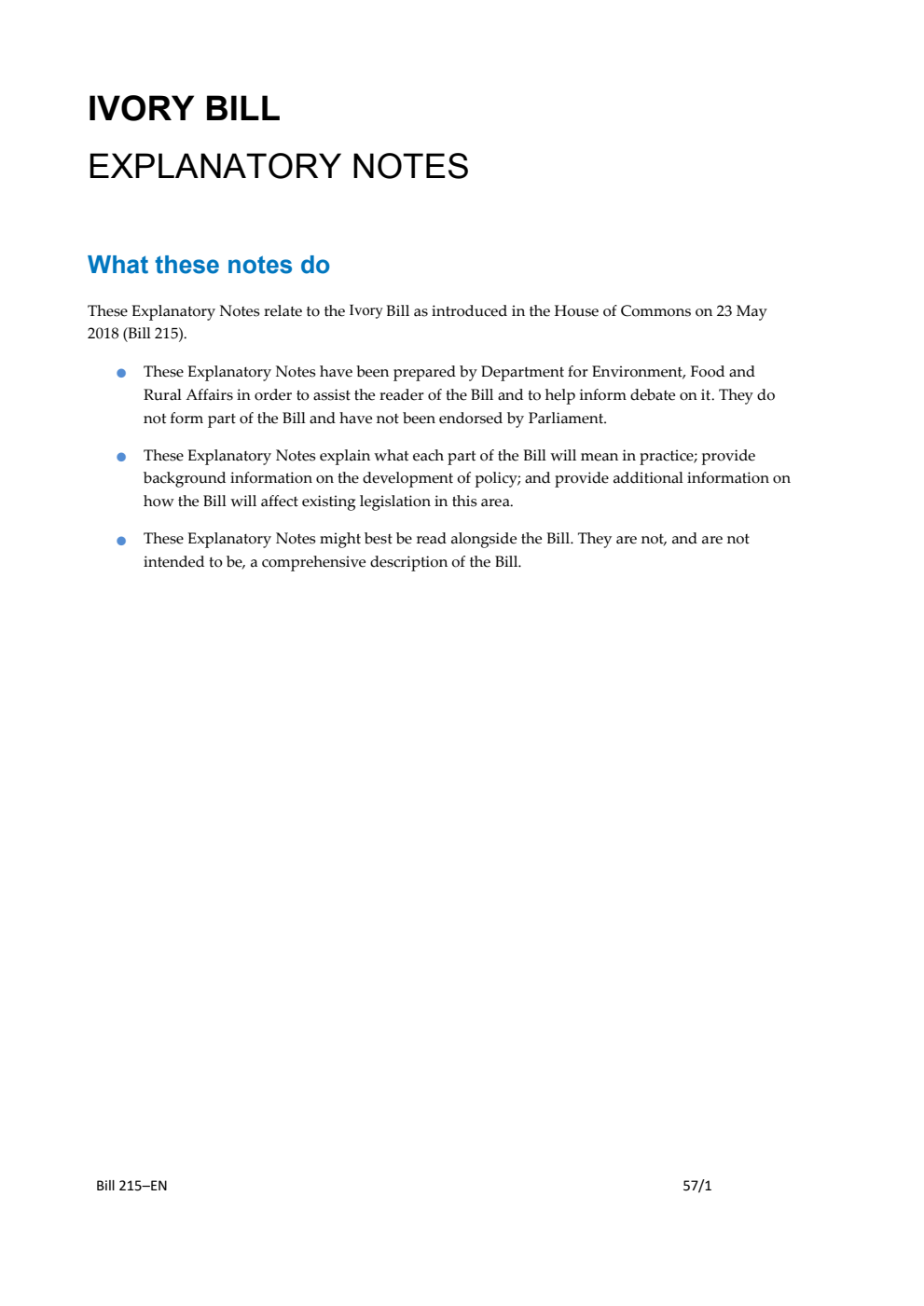 Ivory Bill Explanatory Notes