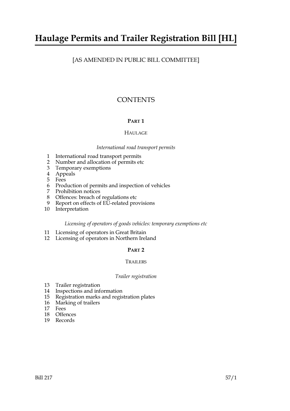 Haulage Permits and Trailer Registration Bill [as amended in Public Bill Committee]
