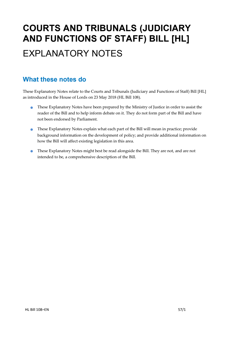 Courts and Tribunals (Judiciary and Functions of Staff) Bill Explanatory Notes