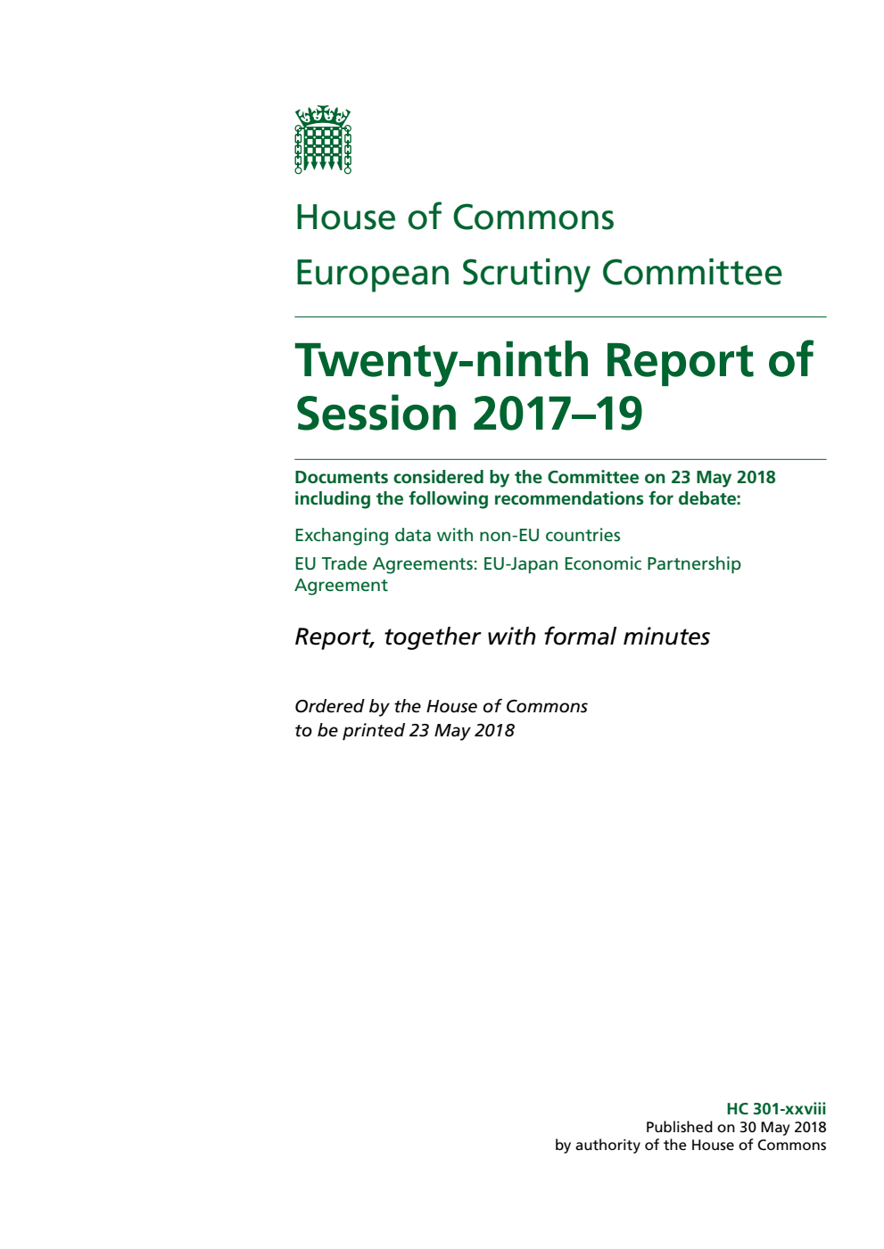 European Scrutiny Committee 29th Report of Session 2017–19