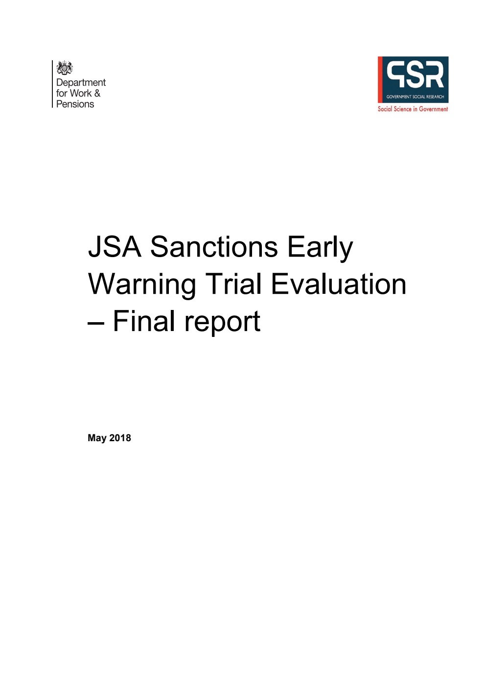 Ad hoc Research Report 63 JSA Sanctions Early Warning Trial Evaluation - Final report