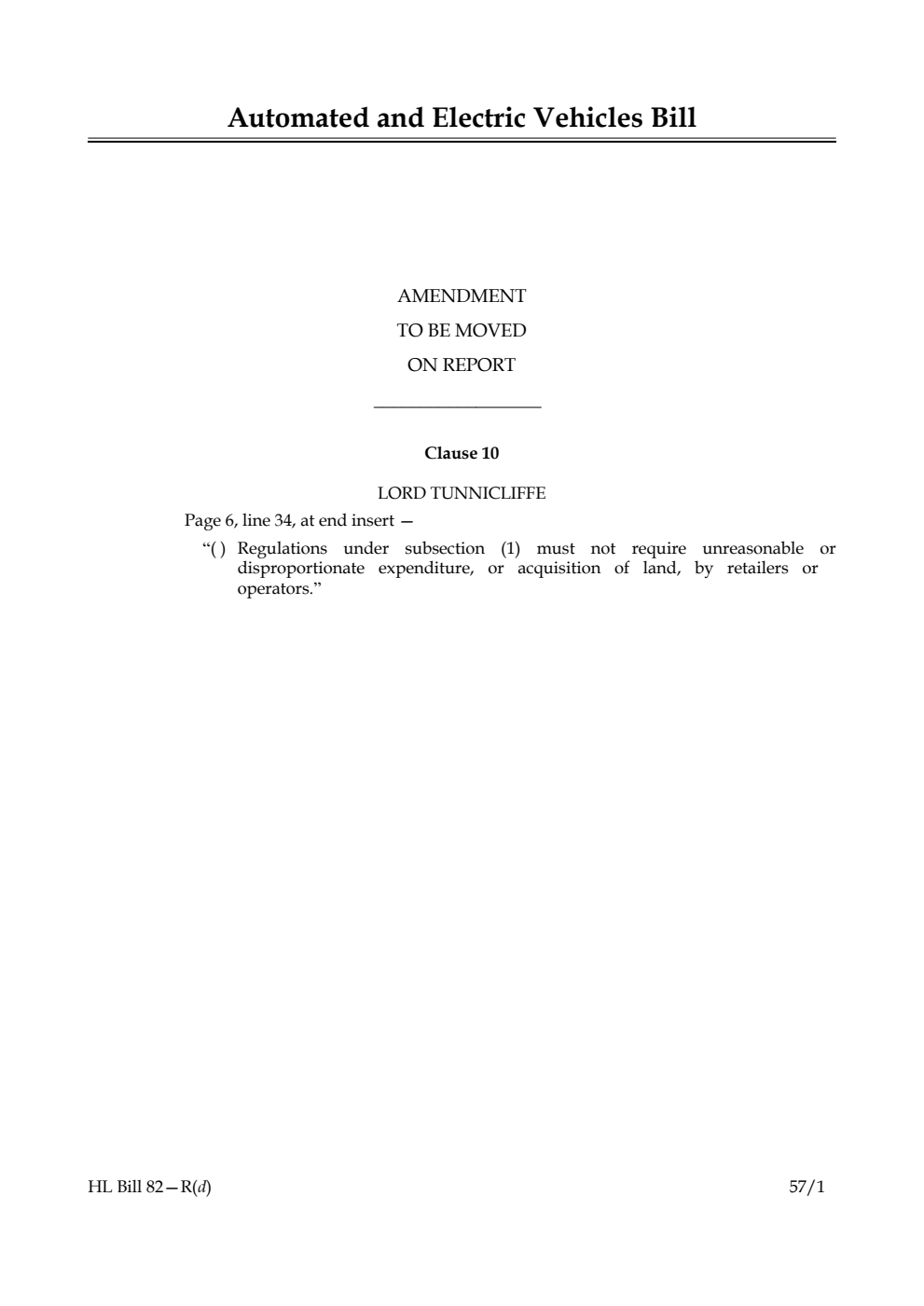 Automated and Electric Vehicles Bill Amendment to be moved on report