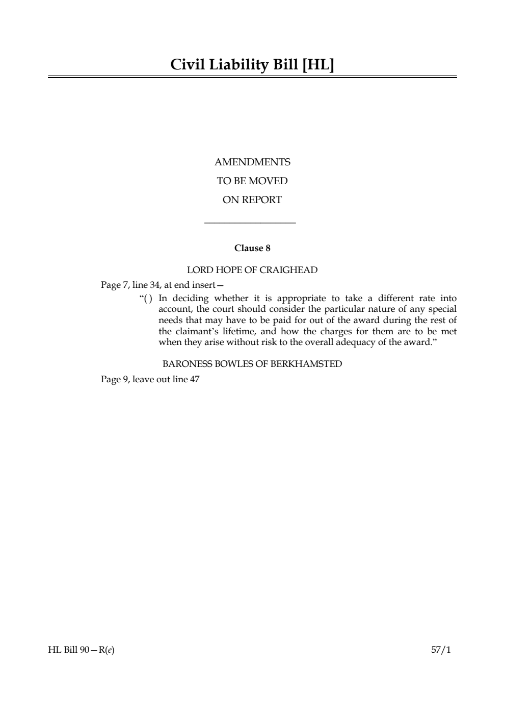 Civil Liability Bill Amendments to be moved on report