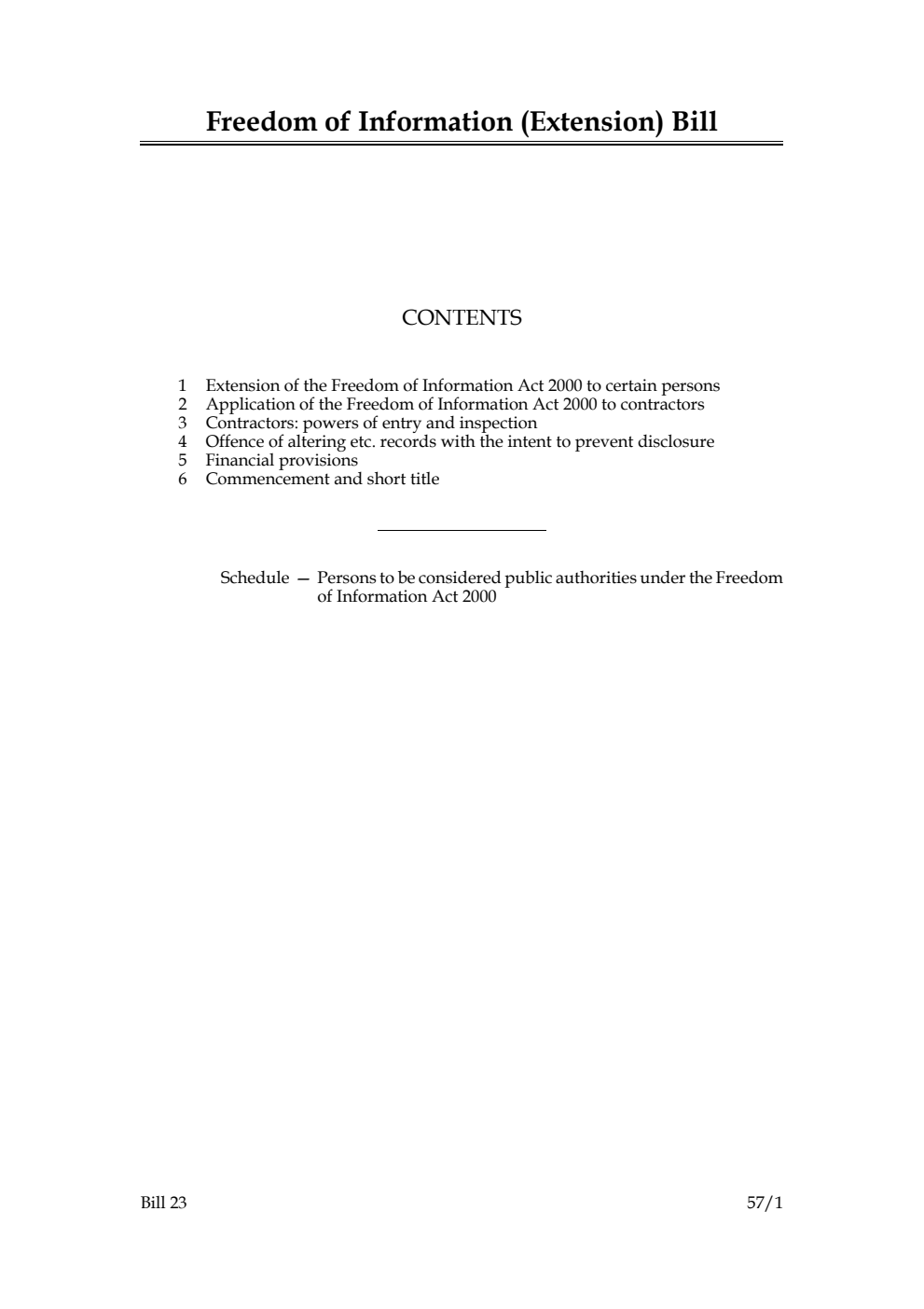 Freedom of Information (Extension) Bill