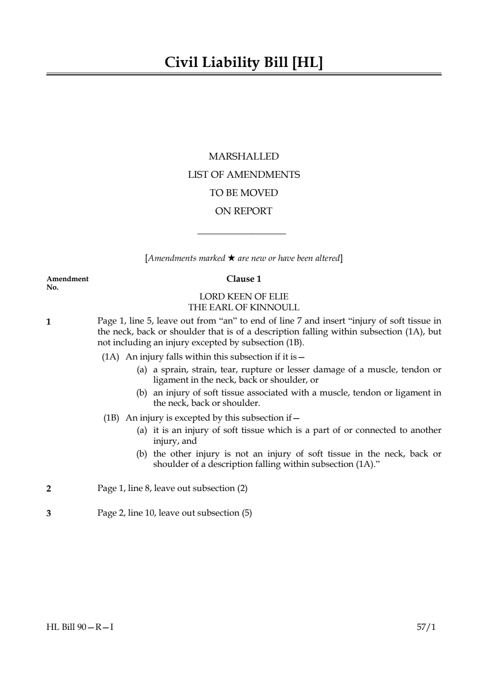 Civil Liability Bill Marshalled list of amendments to be moved on report