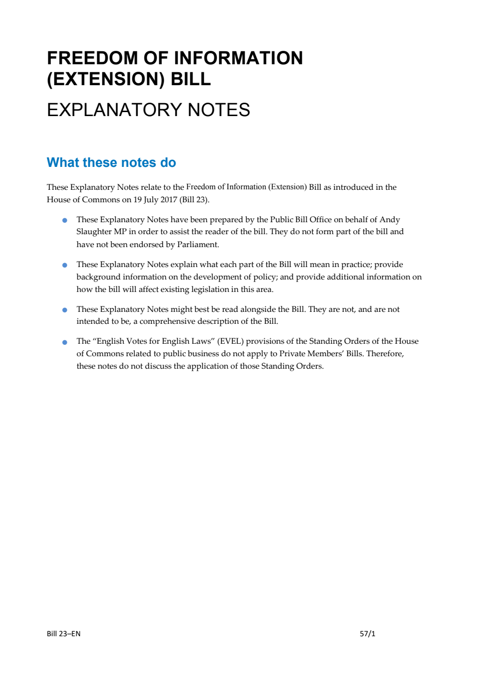 Freedom of Information (Extension) Bill Explanatory Notes