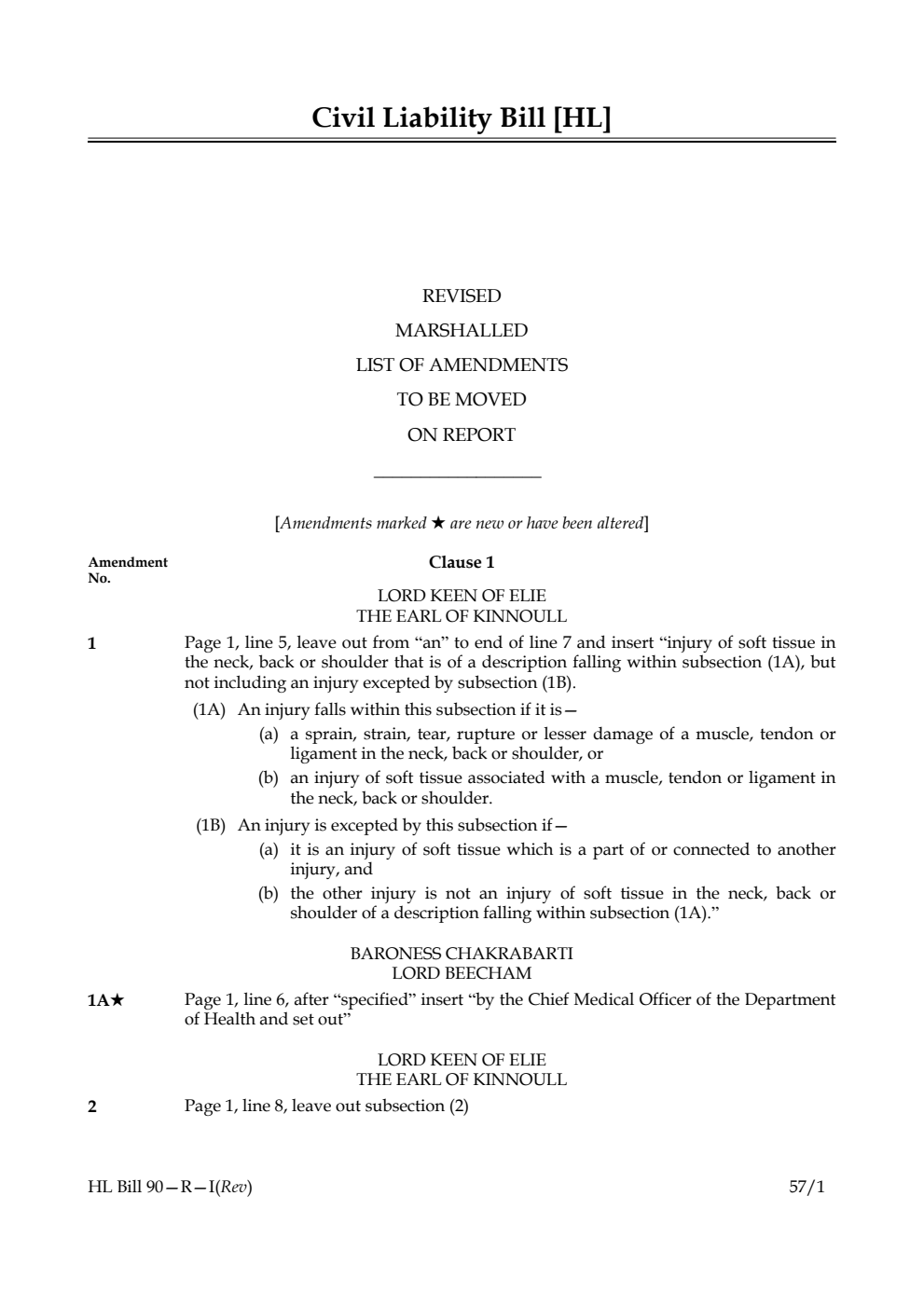 Civil Liability Bill Revised marshalled list of amendments to be moved on report