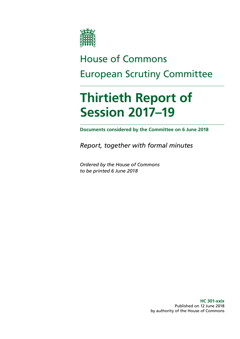 European Scrutiny Committee 30th Report of Session 2017-19