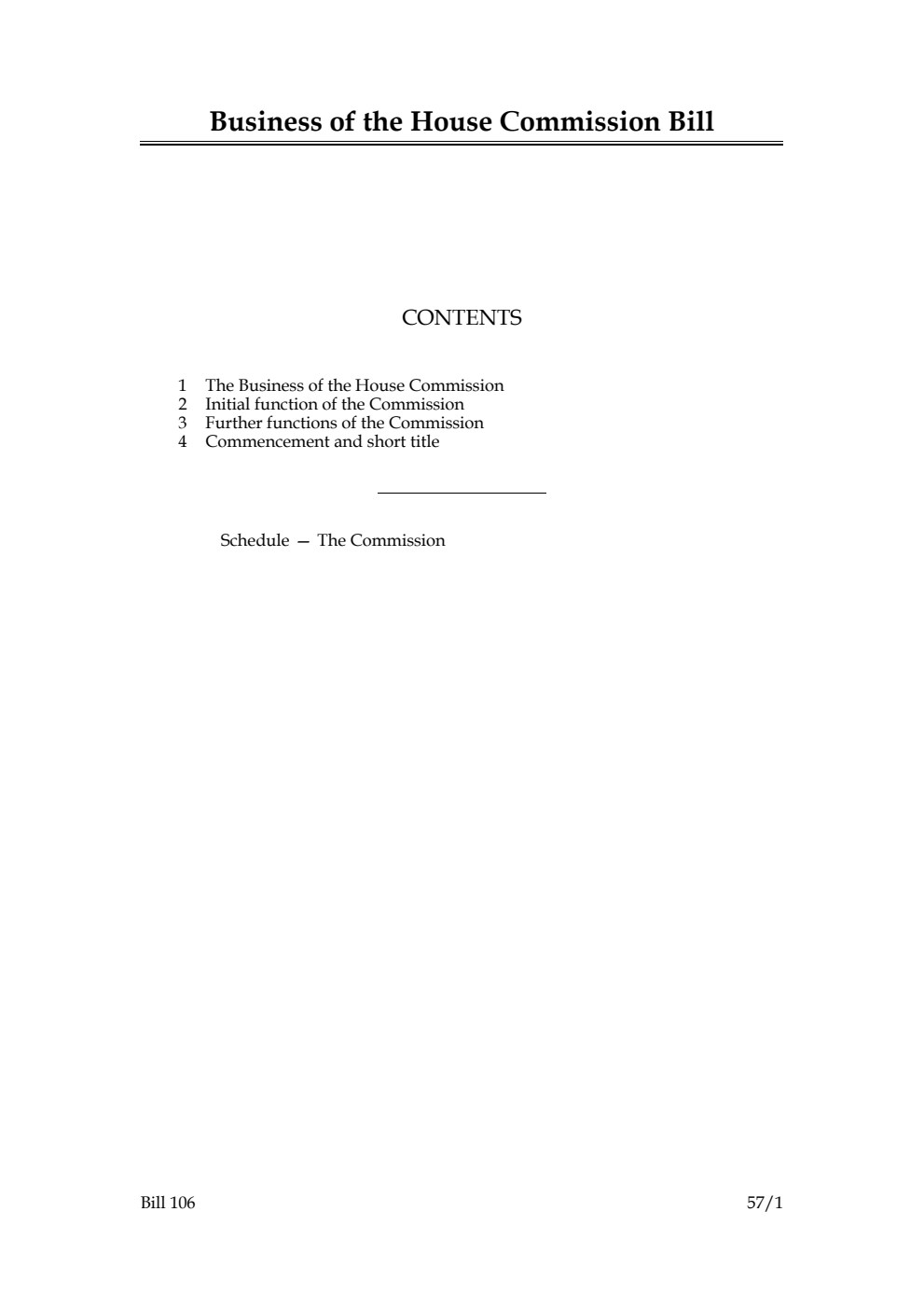 Business of the House Commission Bill