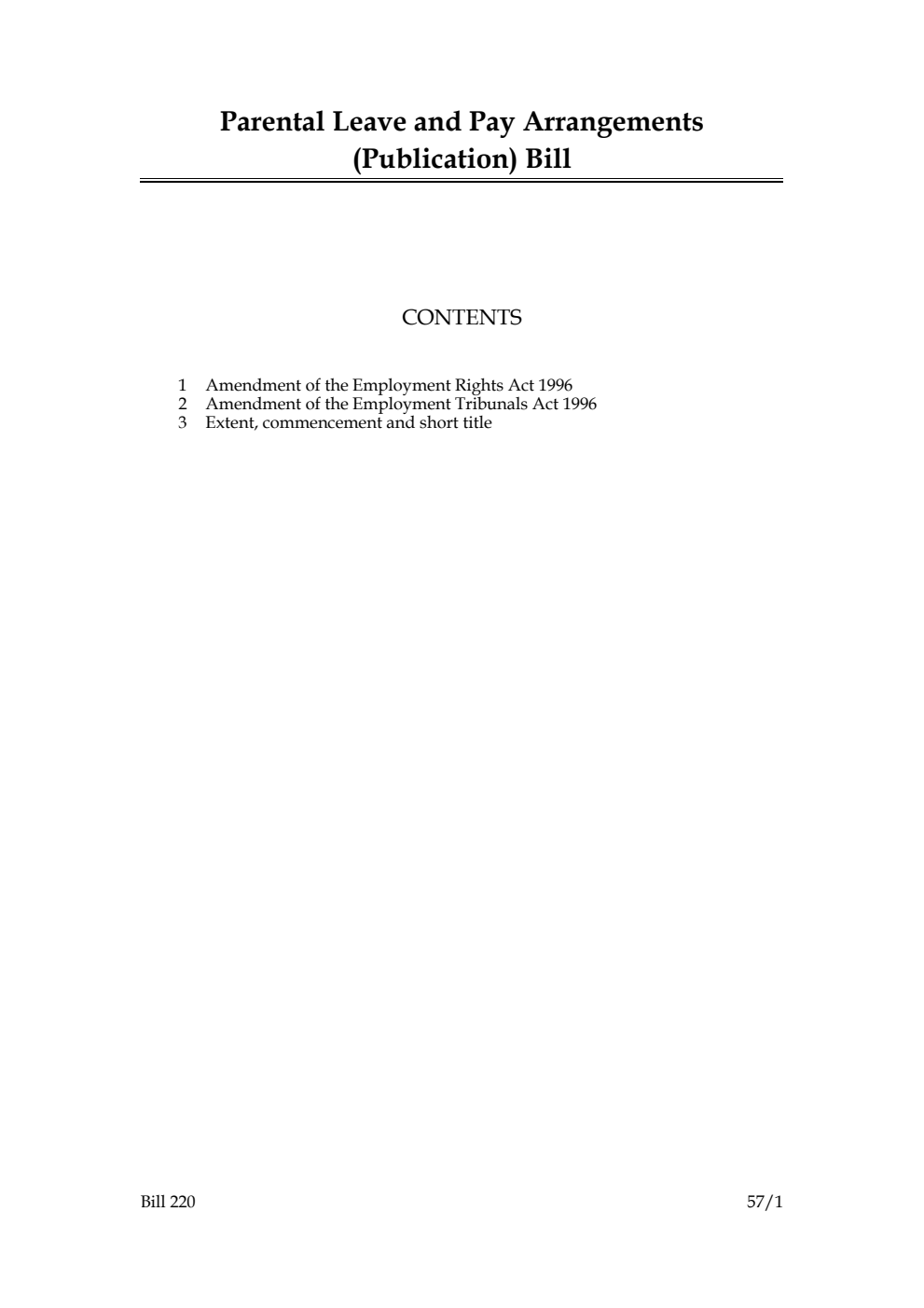 Parental Leave and Pay Arrangements (Publication) Bill