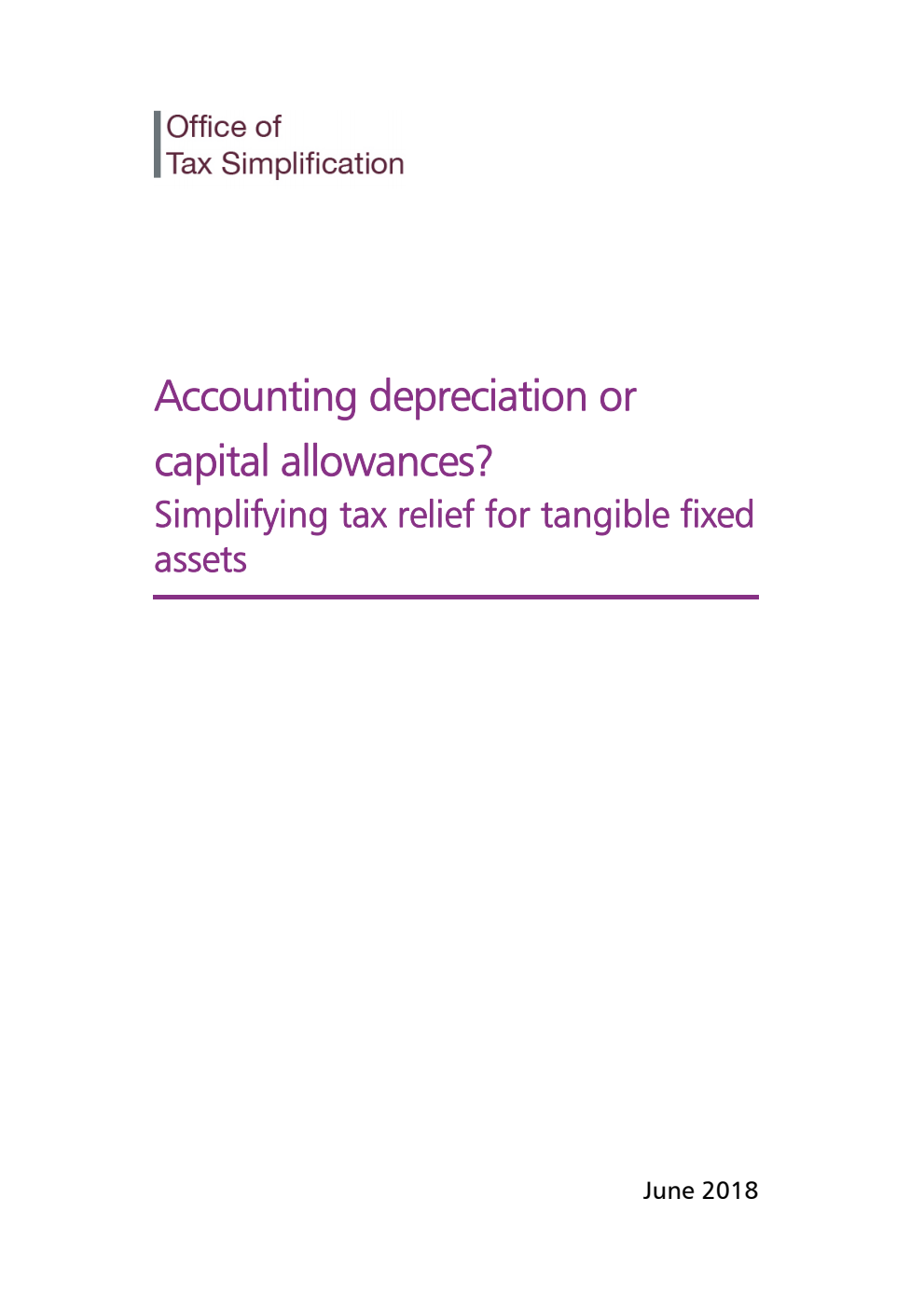 Accounting depreciation or capital allowances? Simplifying tax relief for tangible fixed assets