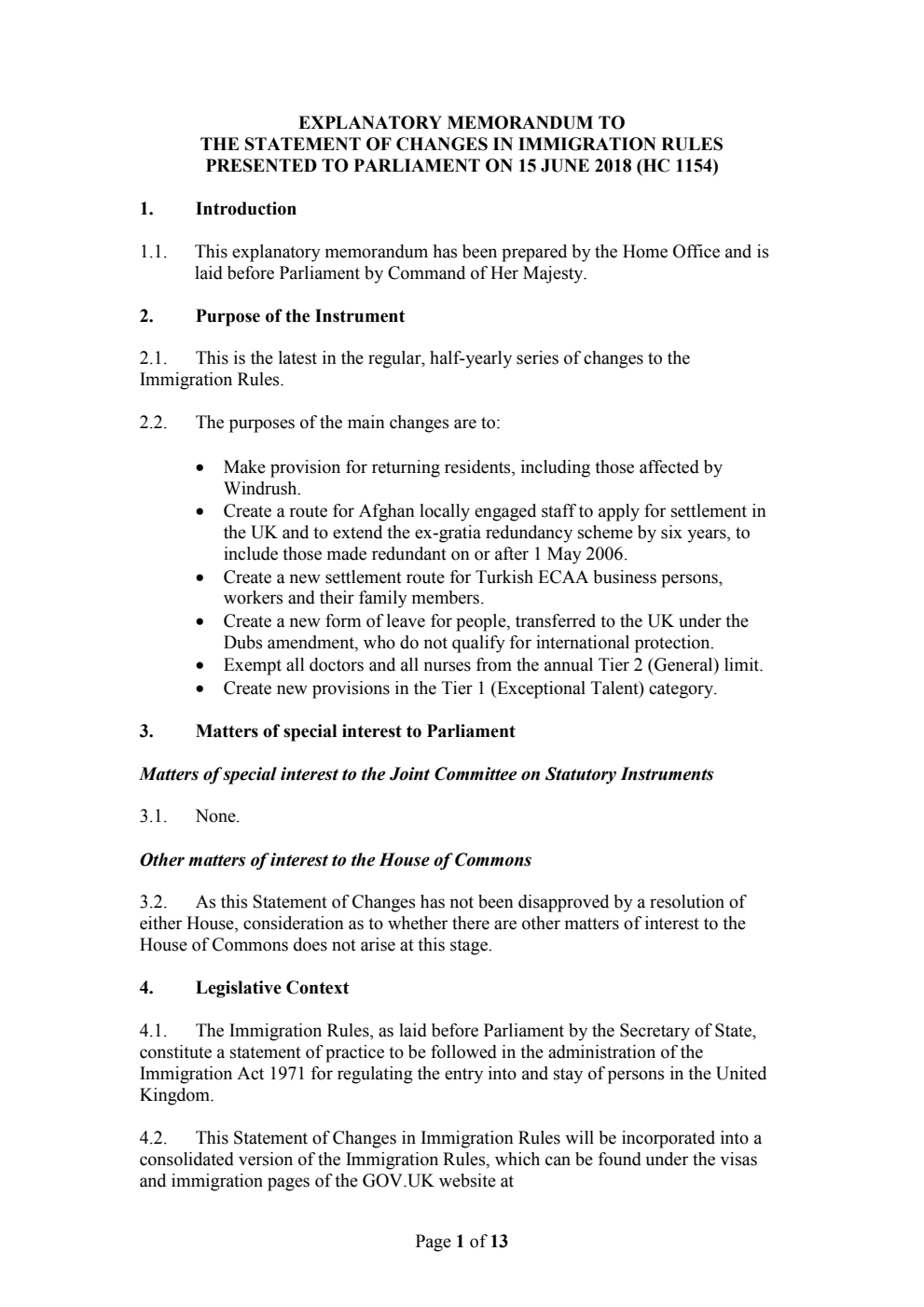 Explanatory Memorandum to The Statement of Changes in Immigration Rules
