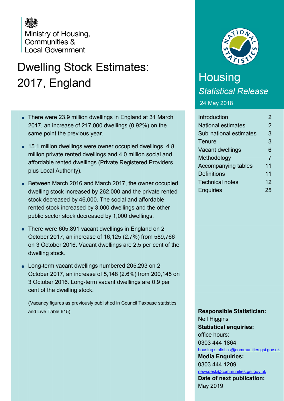 Dwelling Stock Estimates: 2017, England