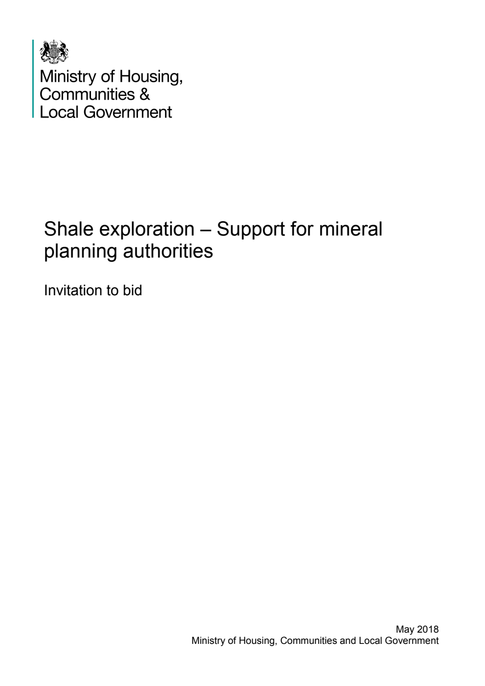 Shale exploration - Support for mineral planning authorities. Invitation to bid