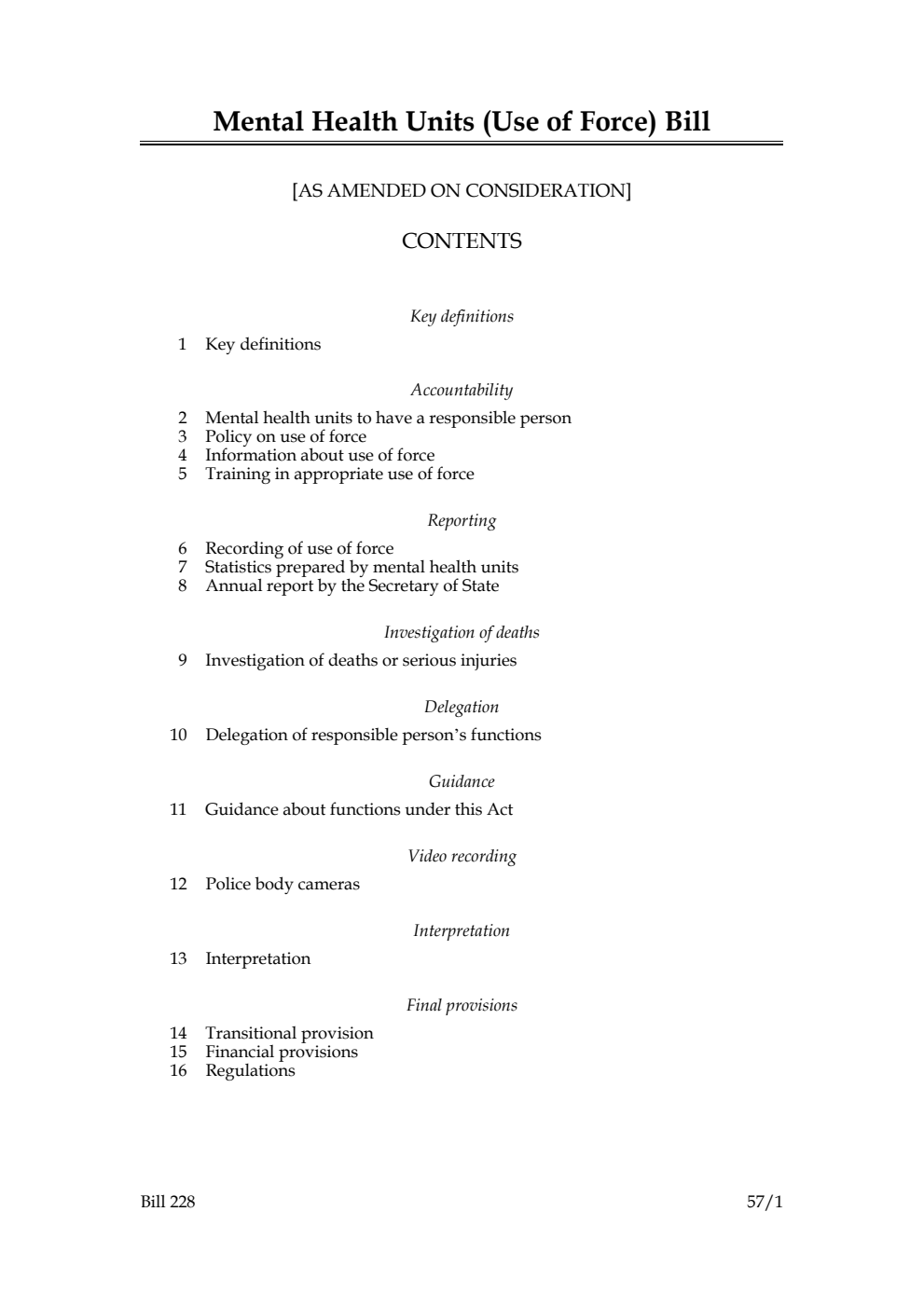 Mental Health Units (Use of Force) Bill [As amended on consideration]