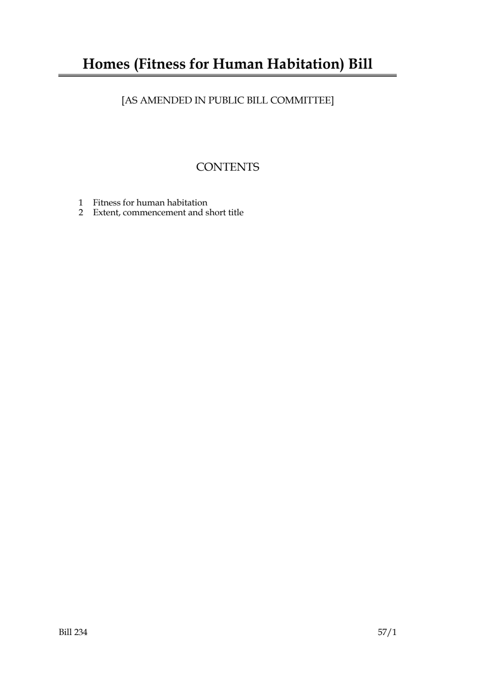 Homes (Fitness for Human Habitation) Bill [as amended in Public Bill Committee]