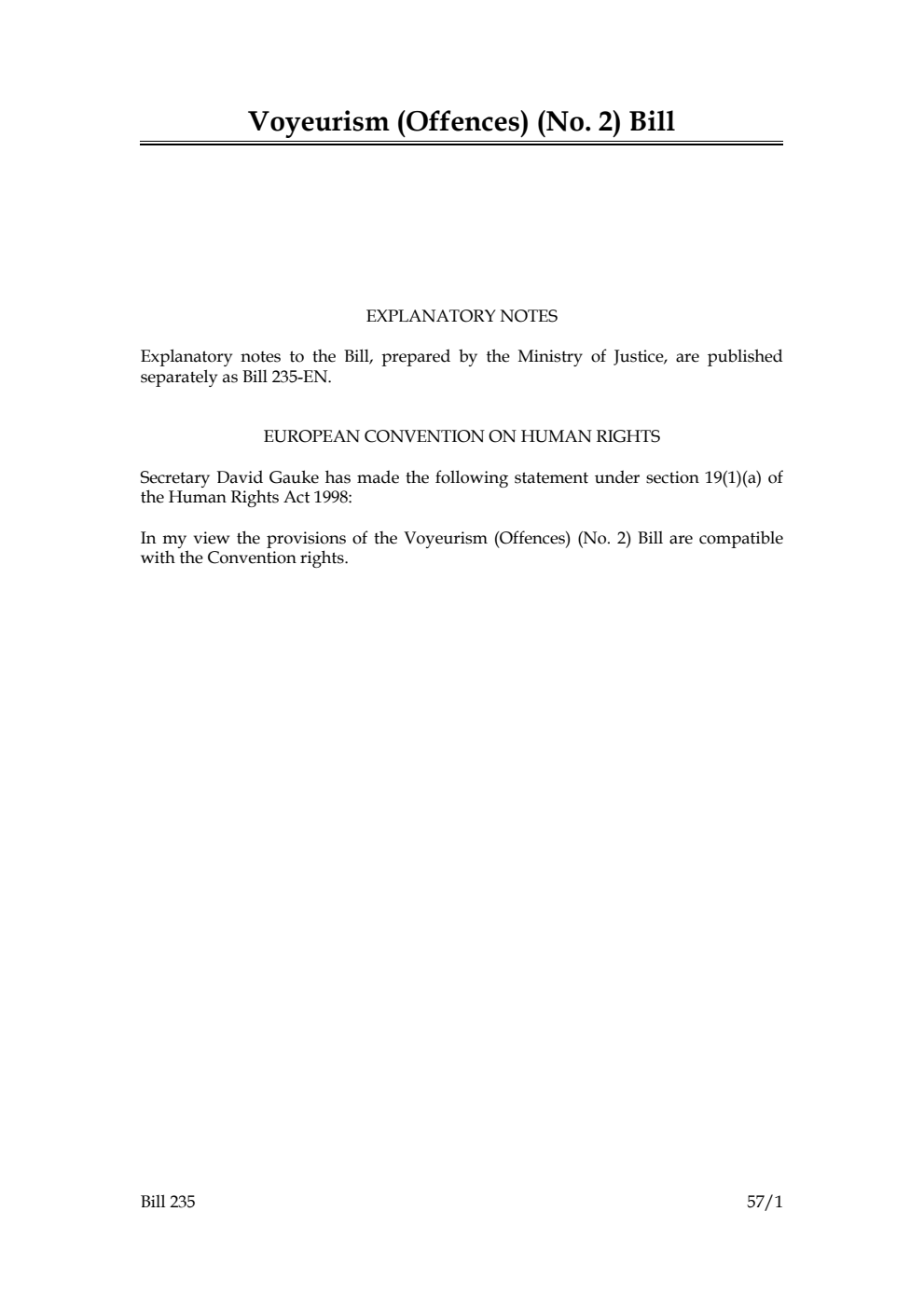 Voyeurism (Offences) (No. 2) Bill