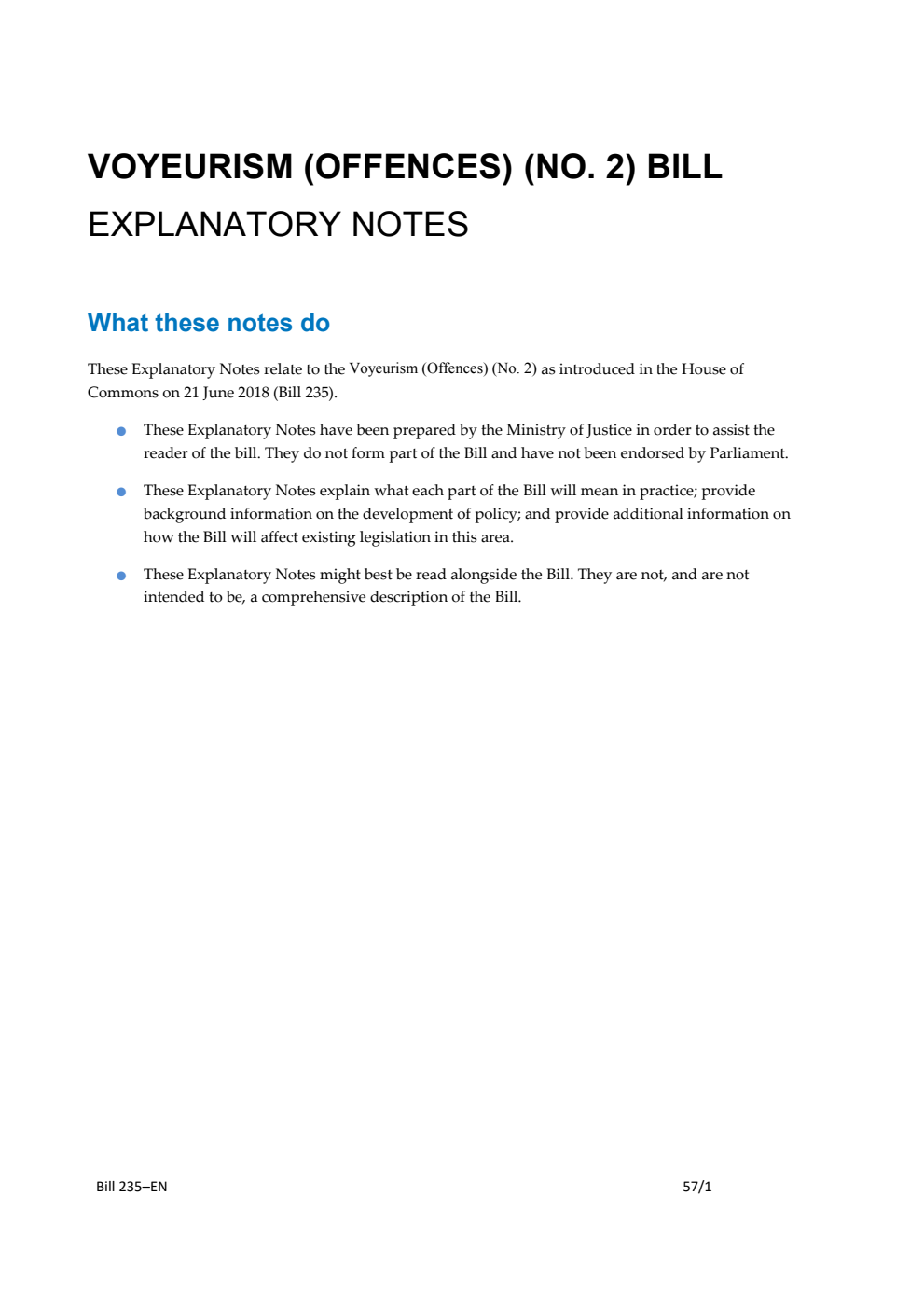 Voyeurism (Offences) (No. 2) Bill Explanatory Notes