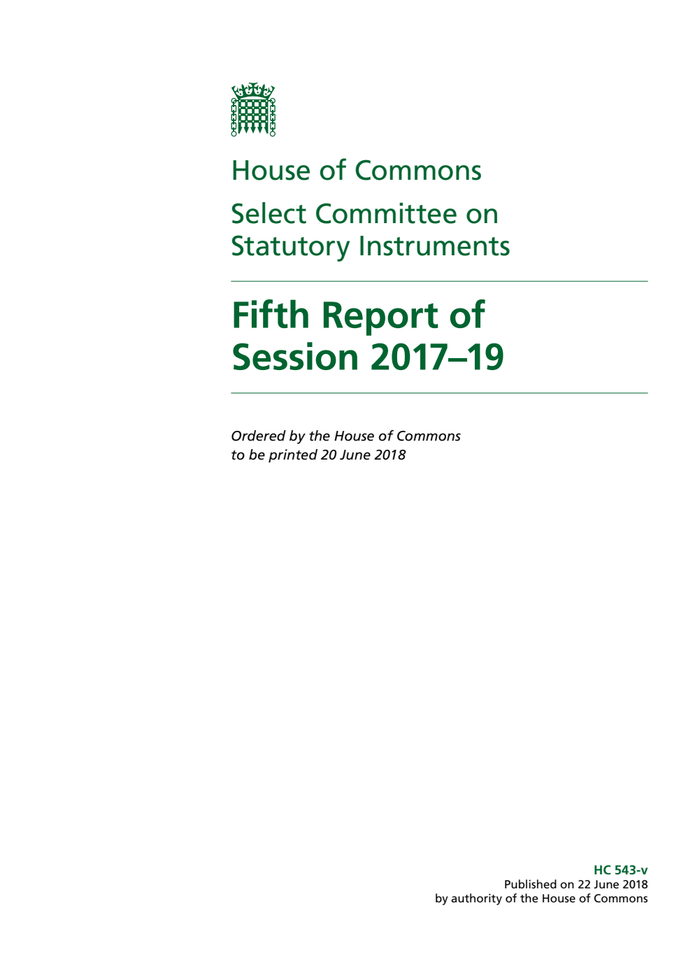 Statutory Instruments Committee 5th Report of Session 2017–19