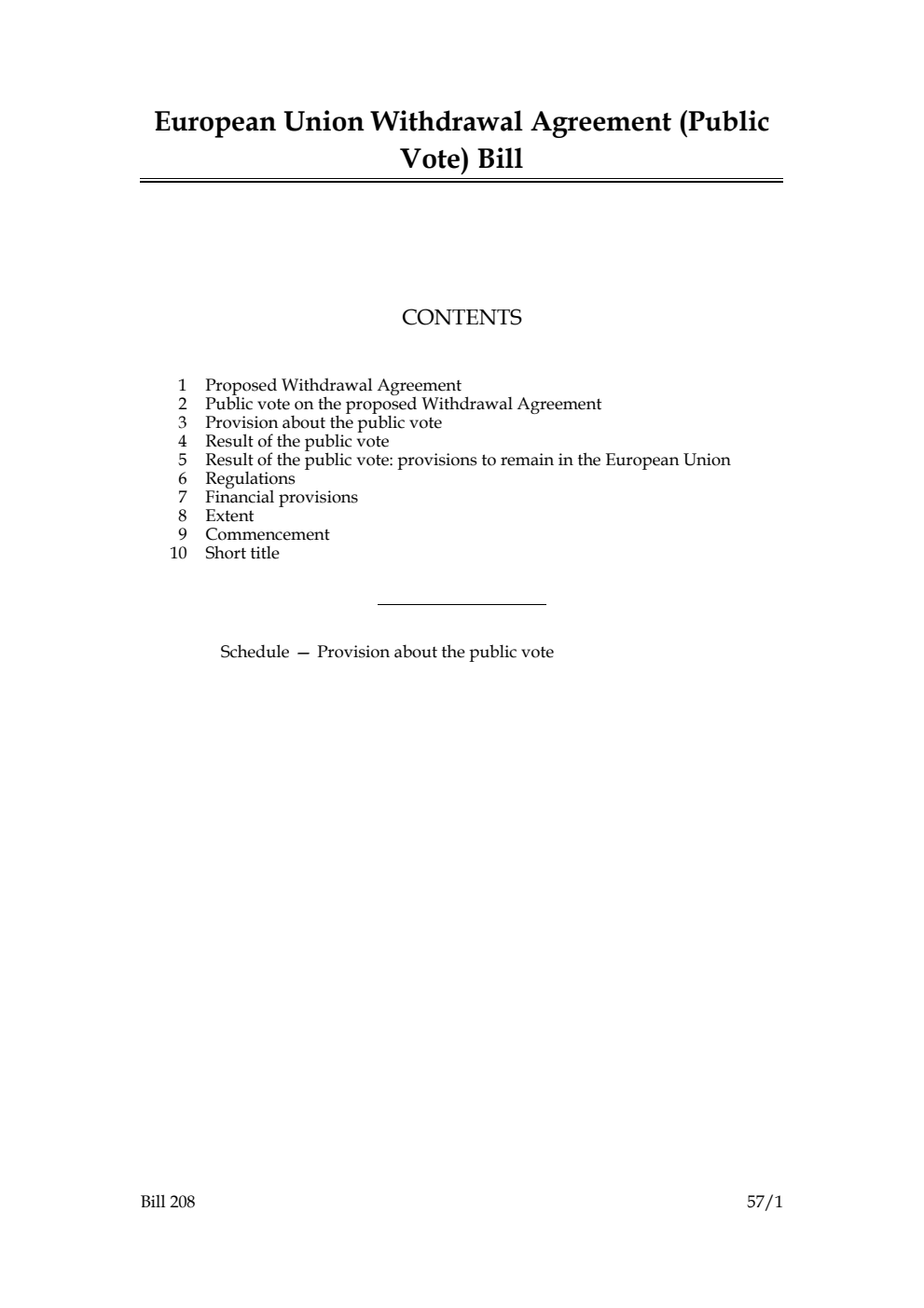 European Union Withdrawal Agreement (Public Vote) Bill