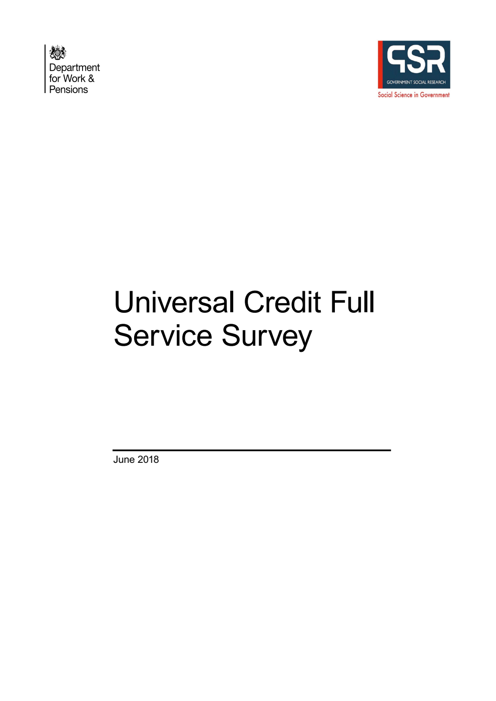 Research Report 958 Universal Credit Full Service Survey. June 2018