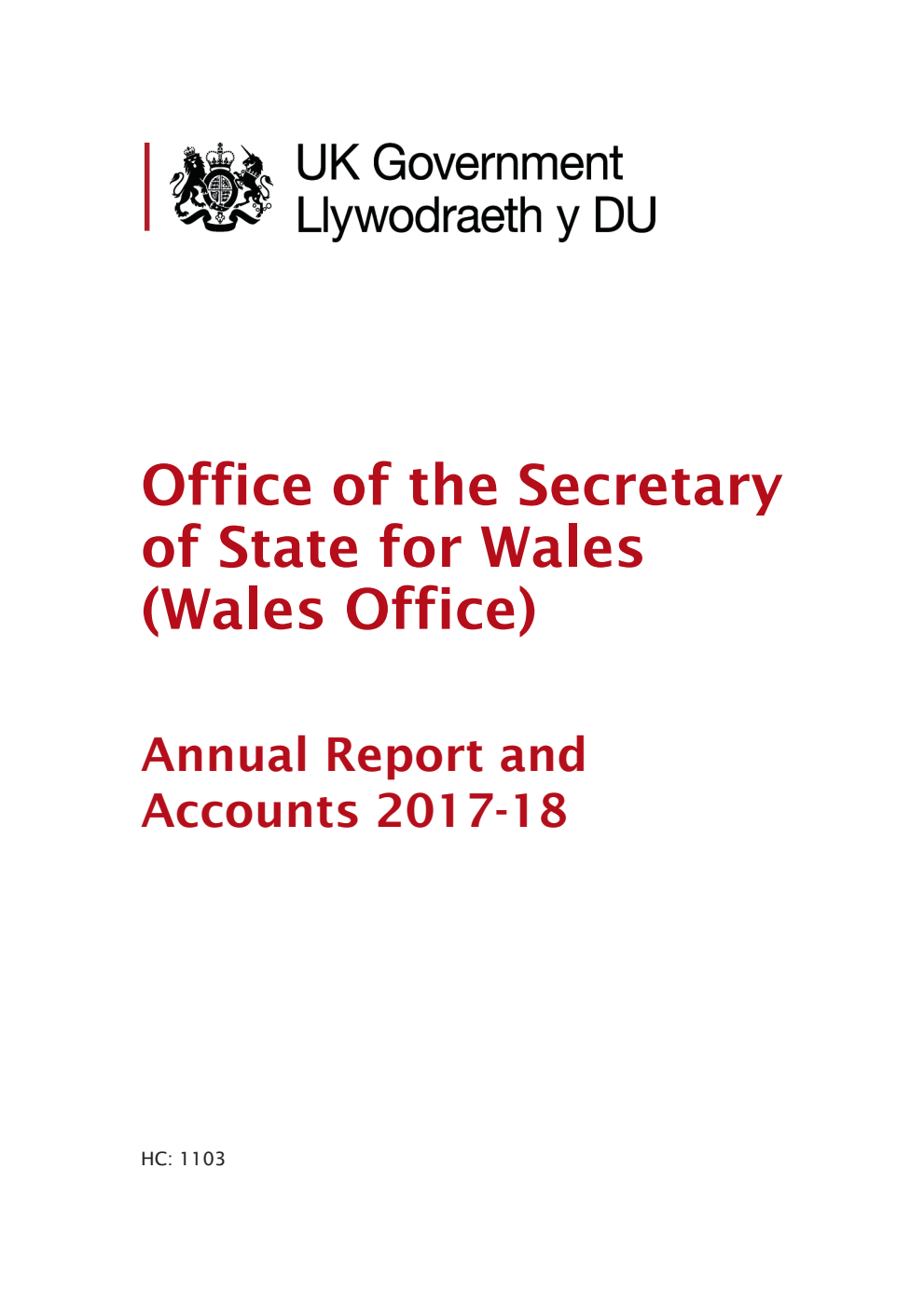 Office of the Secretary of State for Wales (Wales Office) Annual Report and Accounts 2017-18 (for the year ended 31 March 2018)
