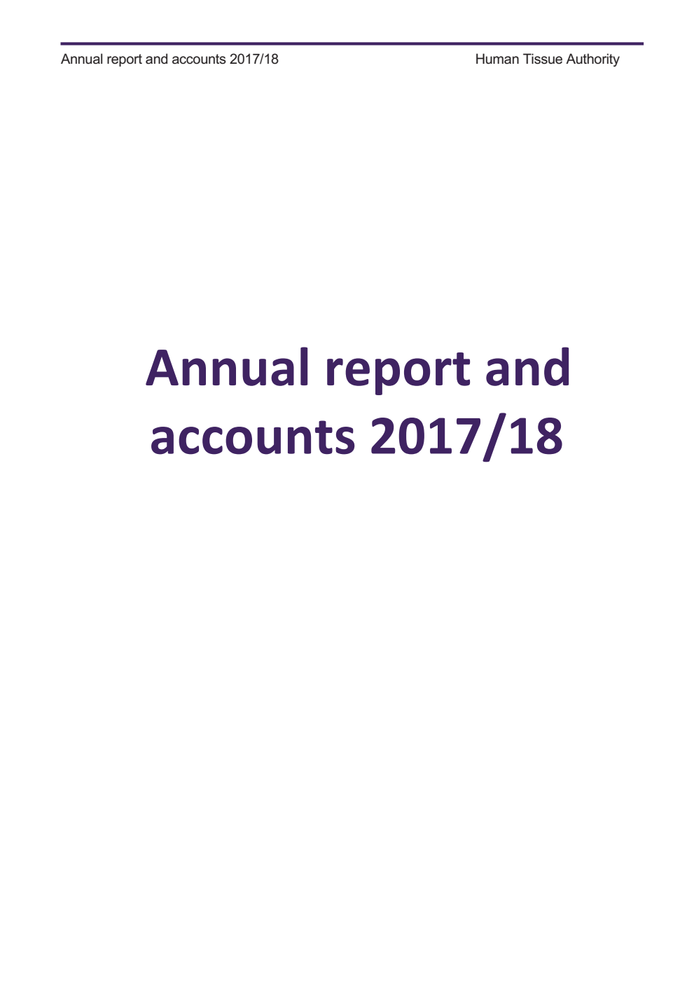 Human Tissue Authority Annual Report and Accounts 2017/18