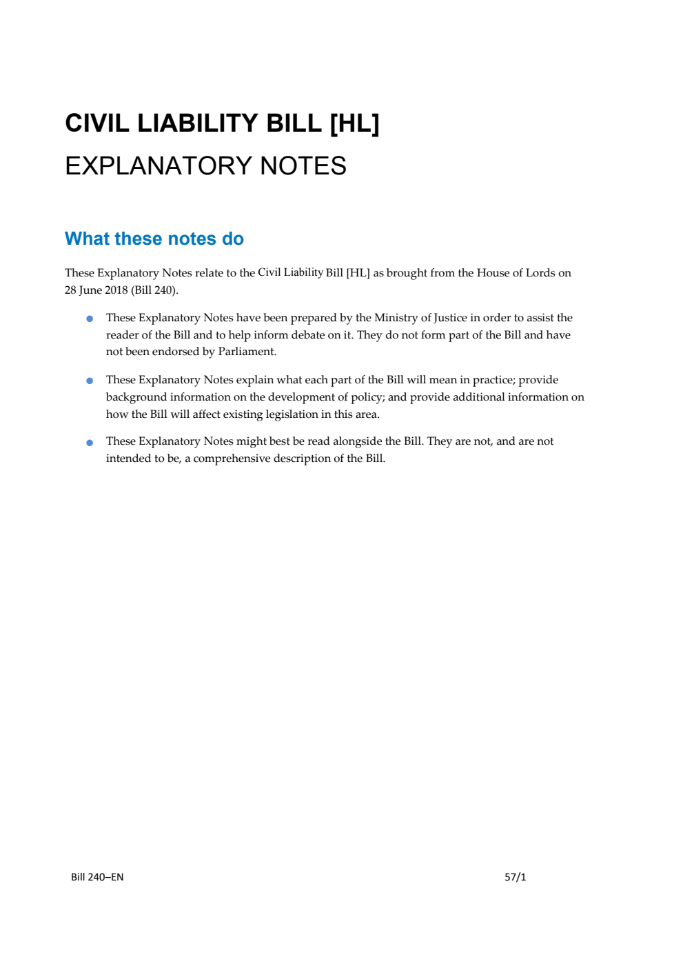 Civil Liability Bill Explanatory Notes