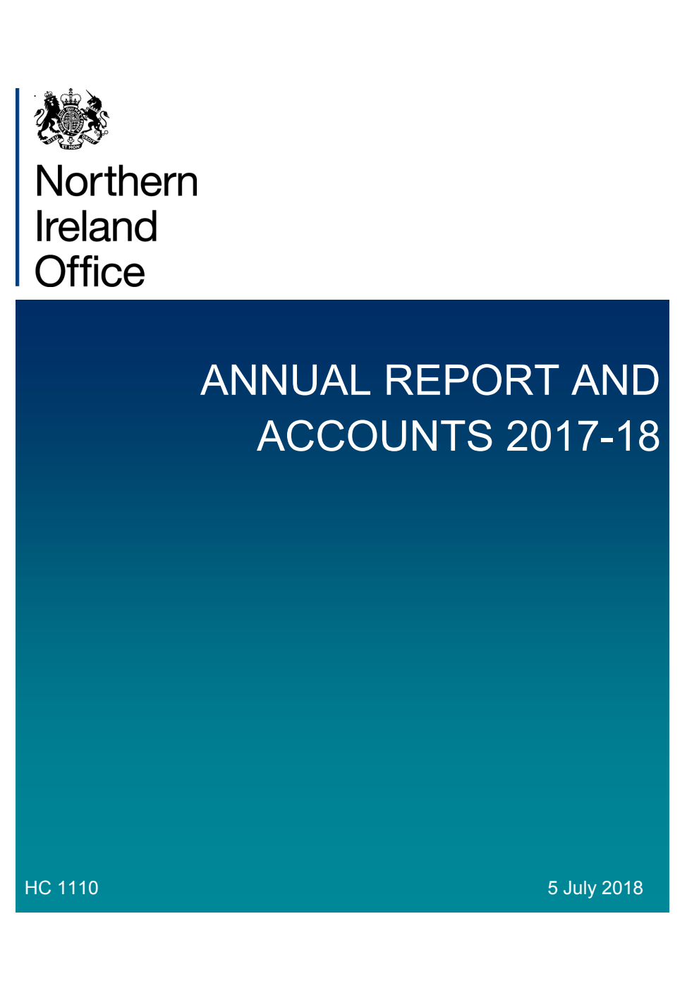 Northern Ireland Office Annual Report and Accounts 2017-18 (for the year ended 31 March 2018)