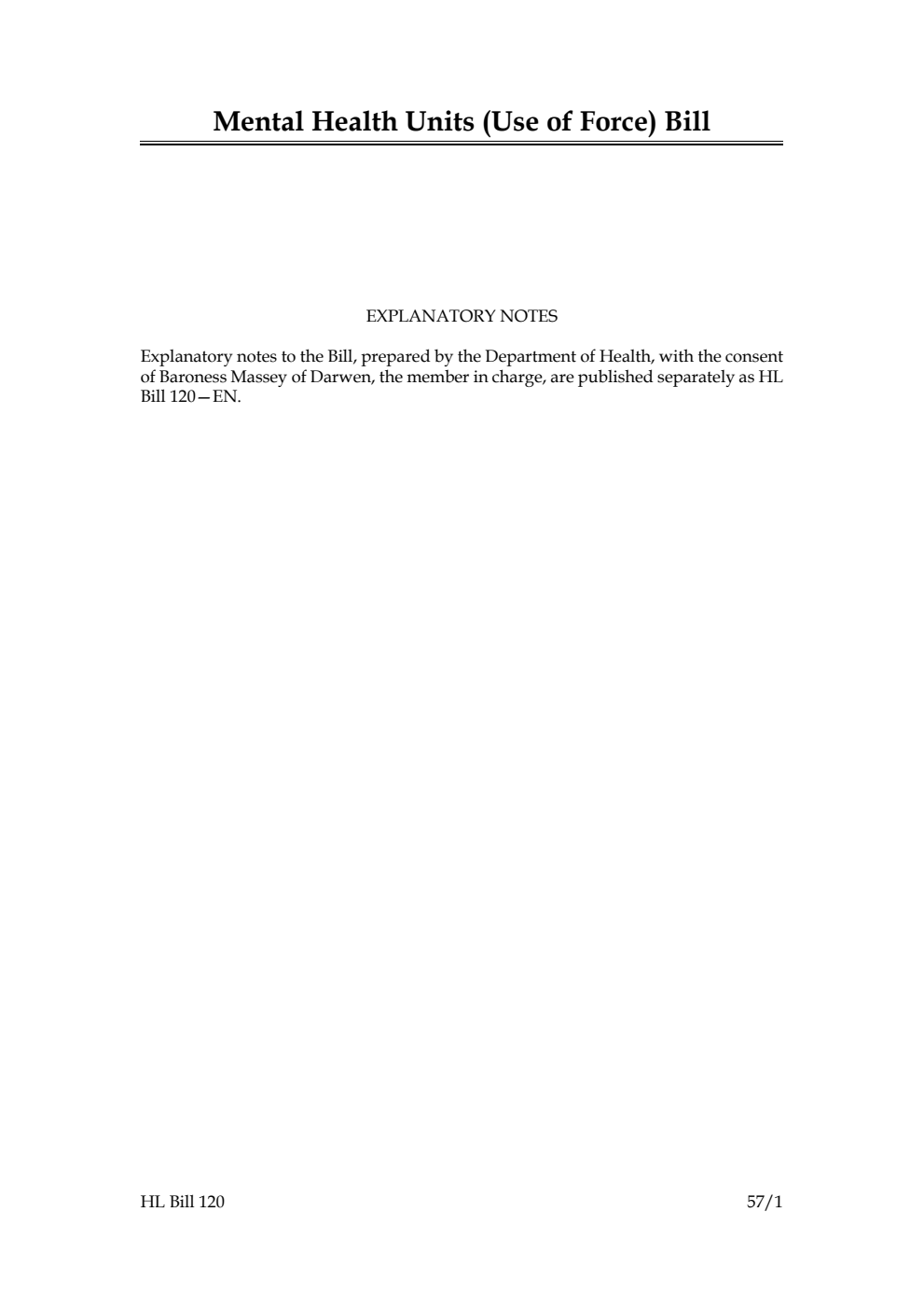 Mental Health Units (Use of Force) Bill