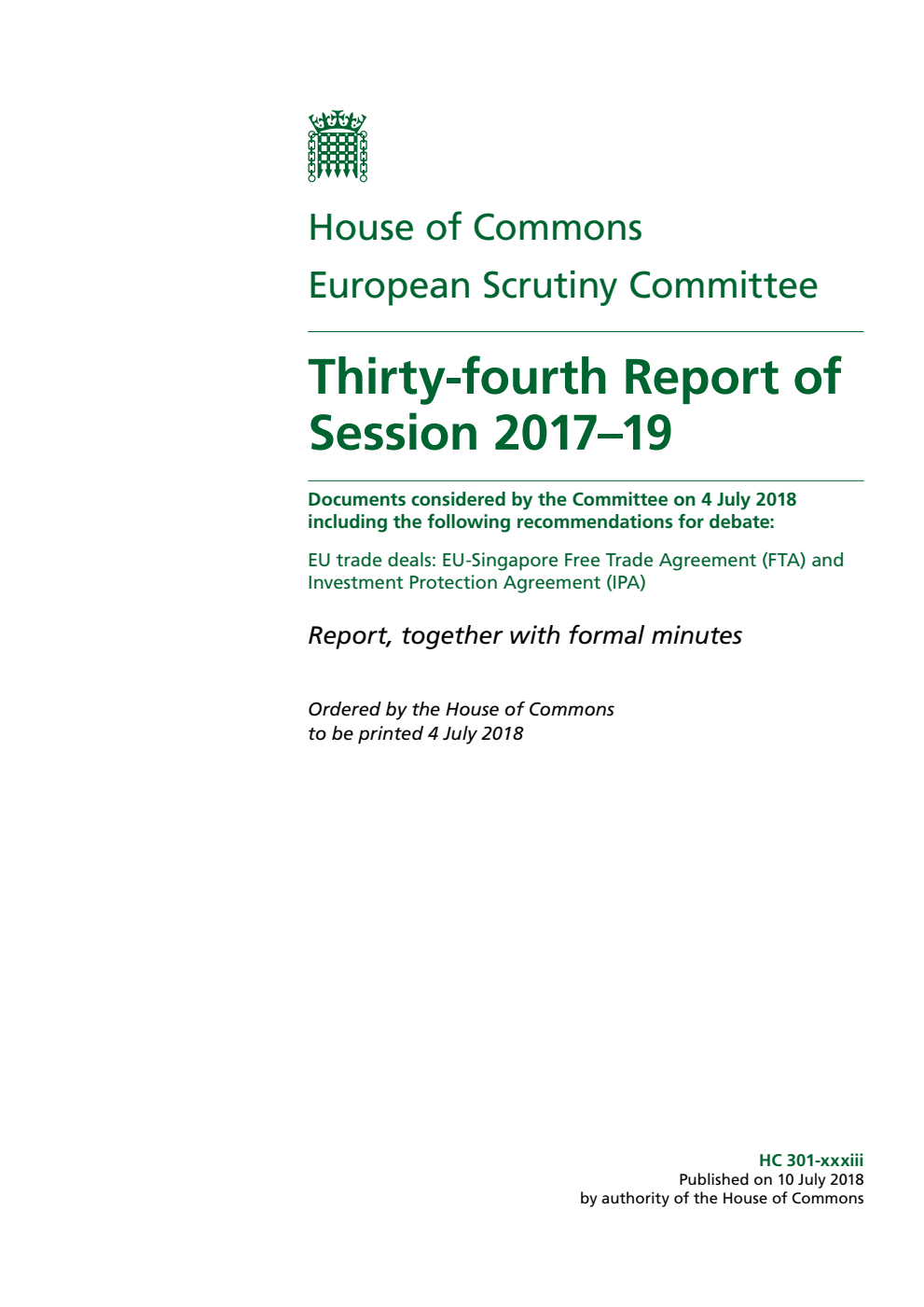 European Scrutiny Committee 34th Report of Session 2017–19