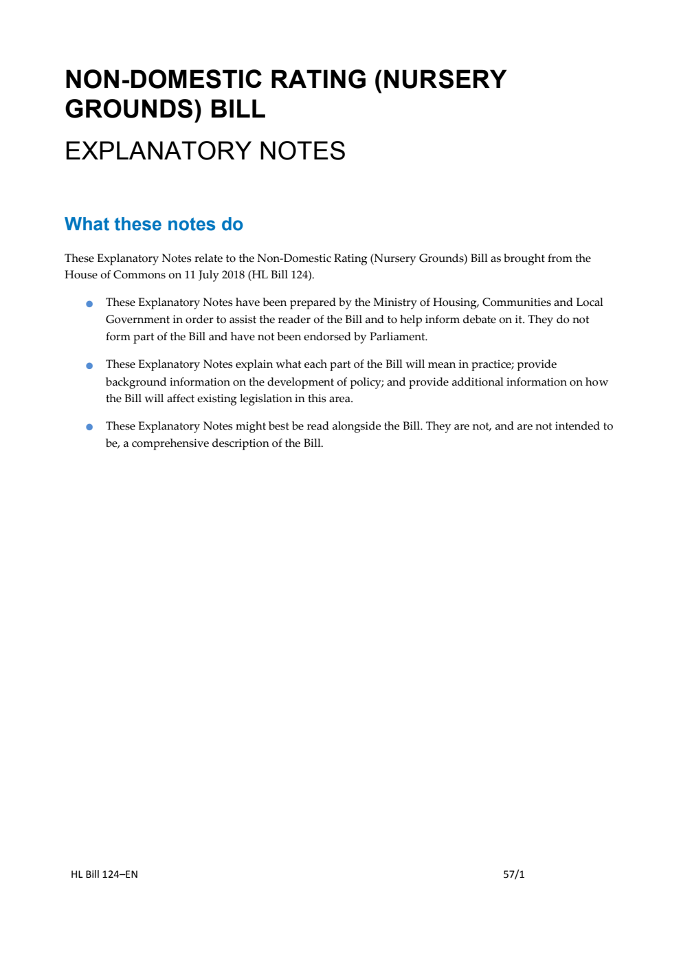Non-Domestic Rating (Nursery Grounds) Bill Explanatory Notes