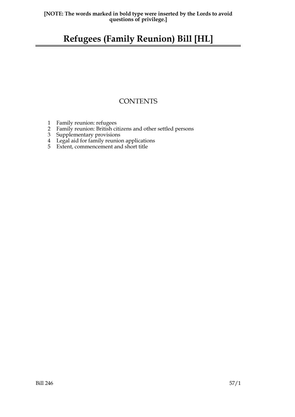 Refugees (Family Reunion) Bill