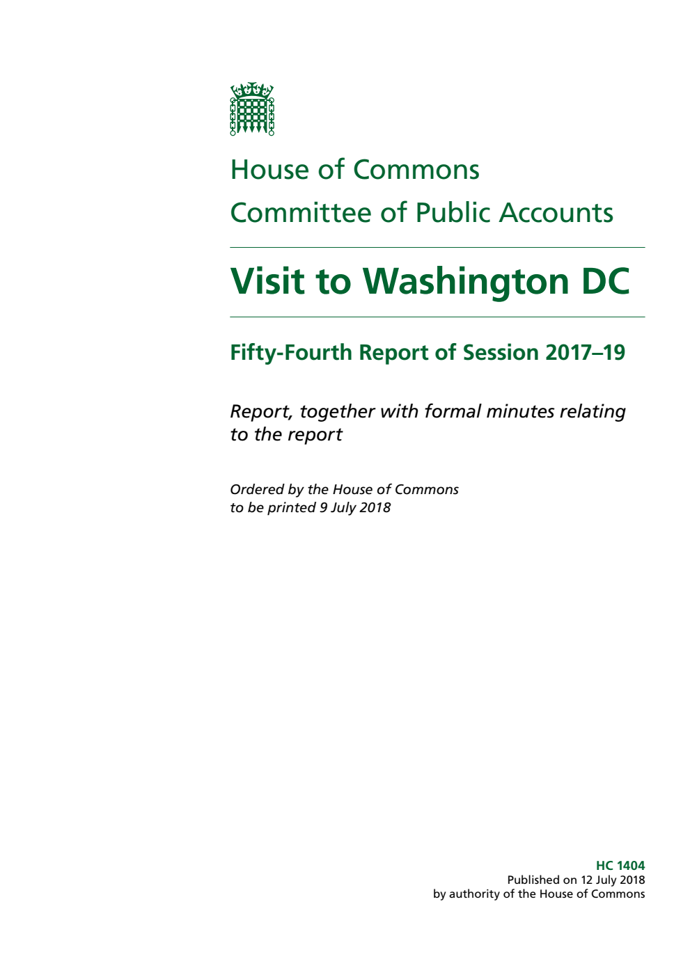 Public Accounts Committee 54th Report. Visit to Washington DC
