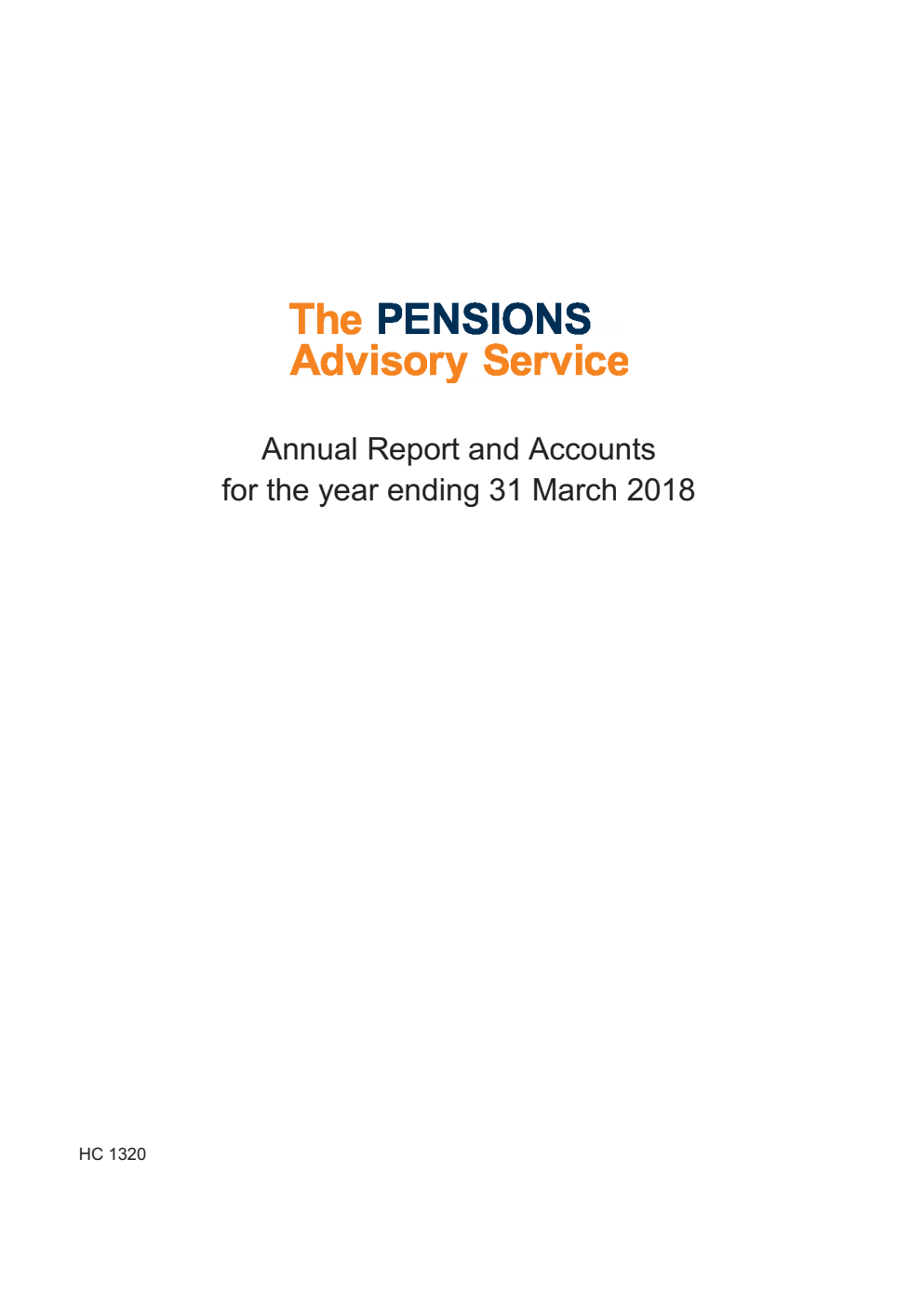 The Pensions Advisory Service Annual Report and Accounts for the year ending 31 March 2018